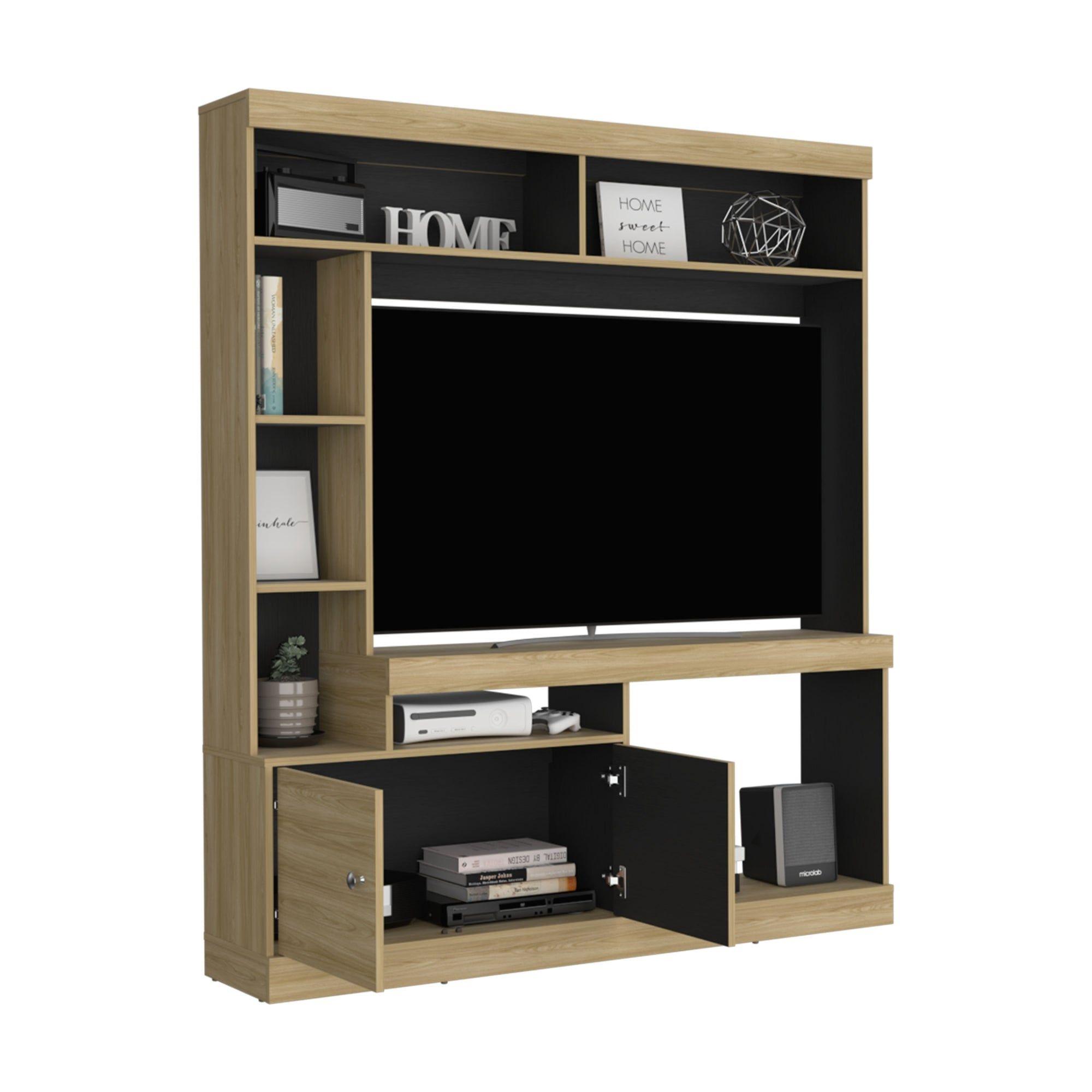 Estante Tv 65" 180,6X180X30,3 Cm Café Claro Y Negro-3