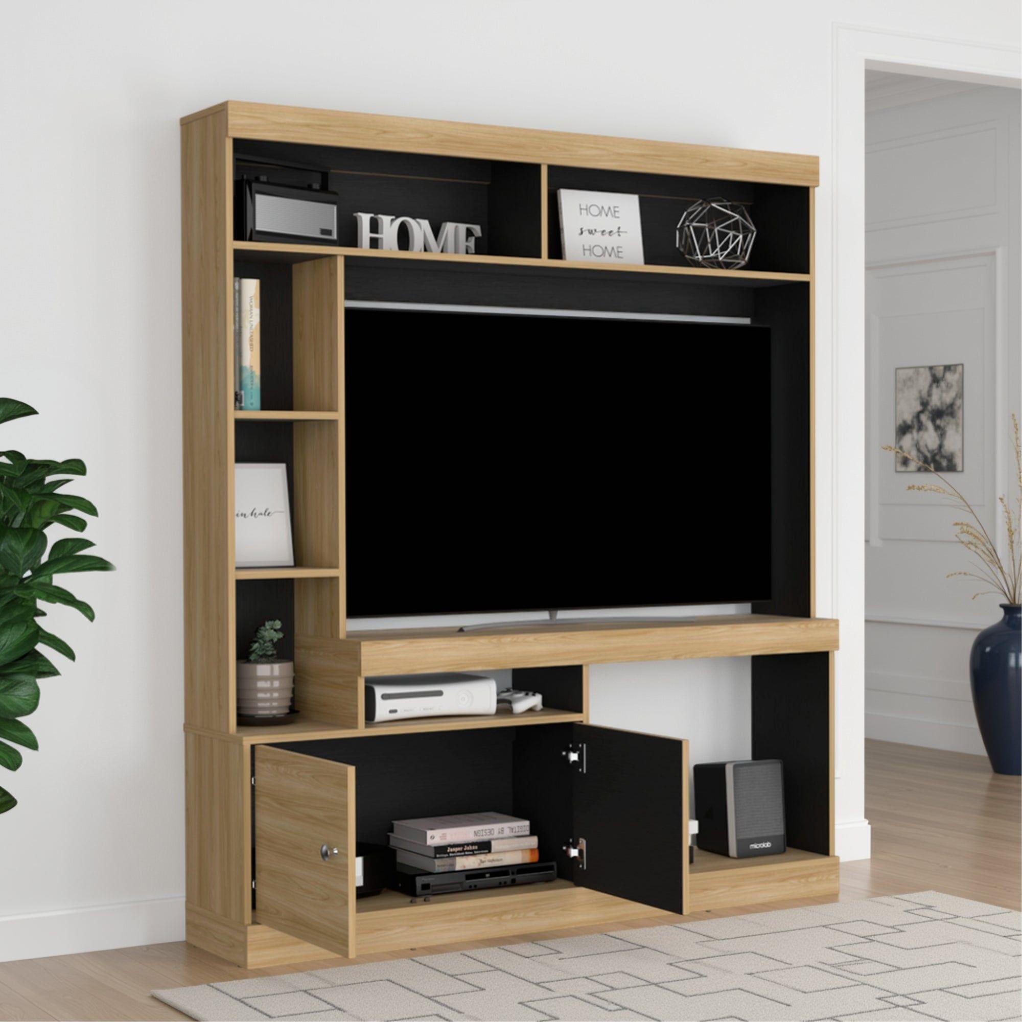 Estante Tv 65" 180,6X180X30,3 Cm Café Claro Y Negro-4