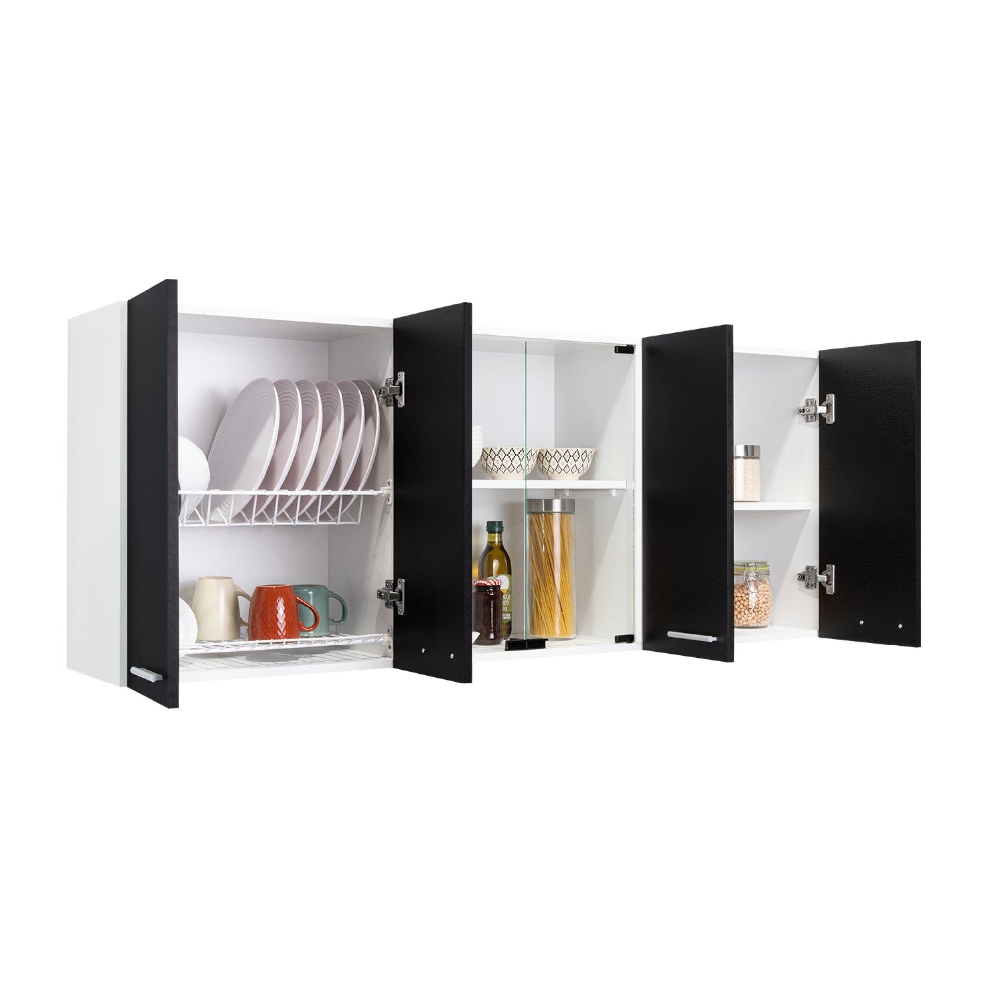 Mueble Superior De Cocina 6 Puertas 150X60X31,5 Cm Negro Y Blanco-2