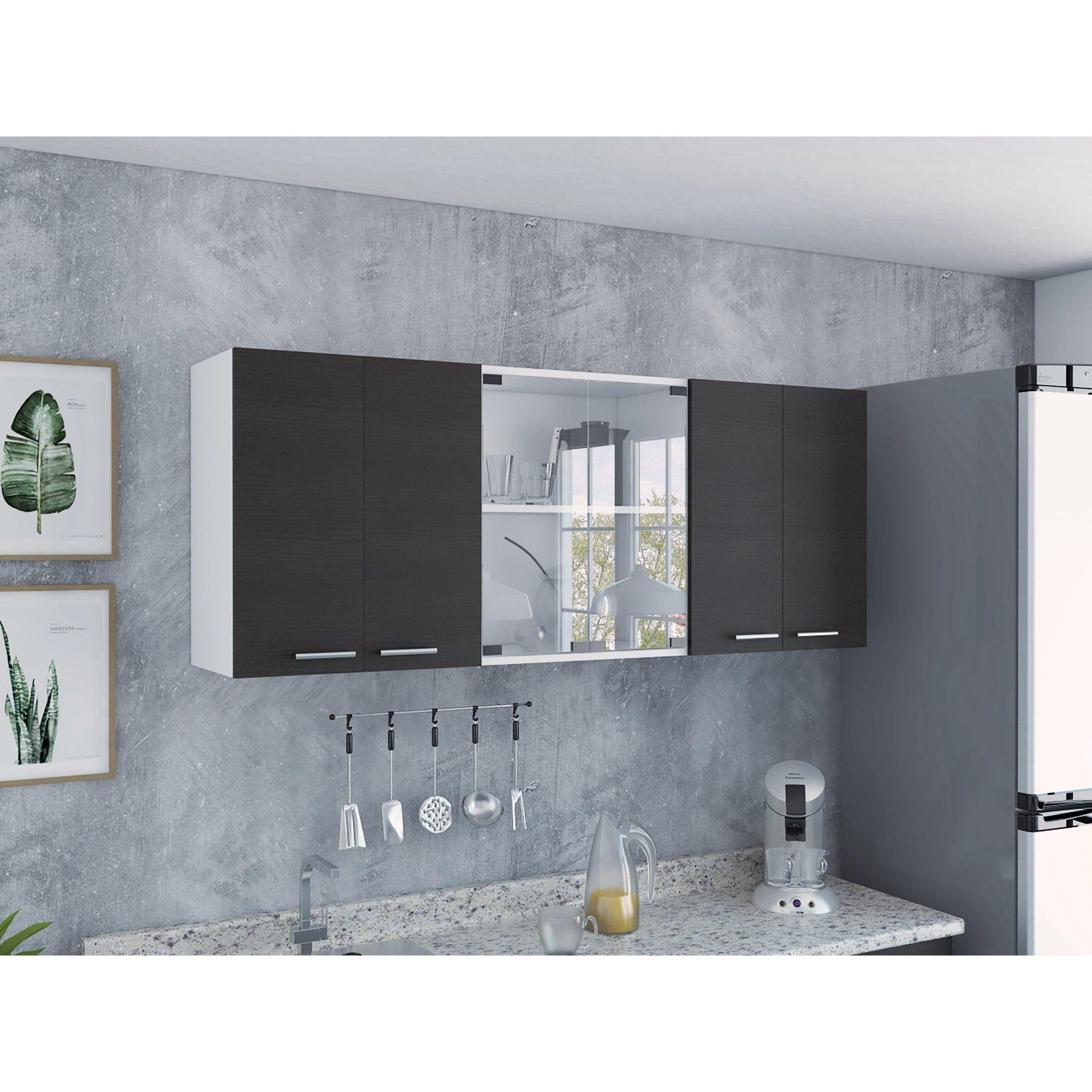 Mueble Superior De Cocina 6 Puertas 150X60X31,5 Cm Negro Y Blanco-8