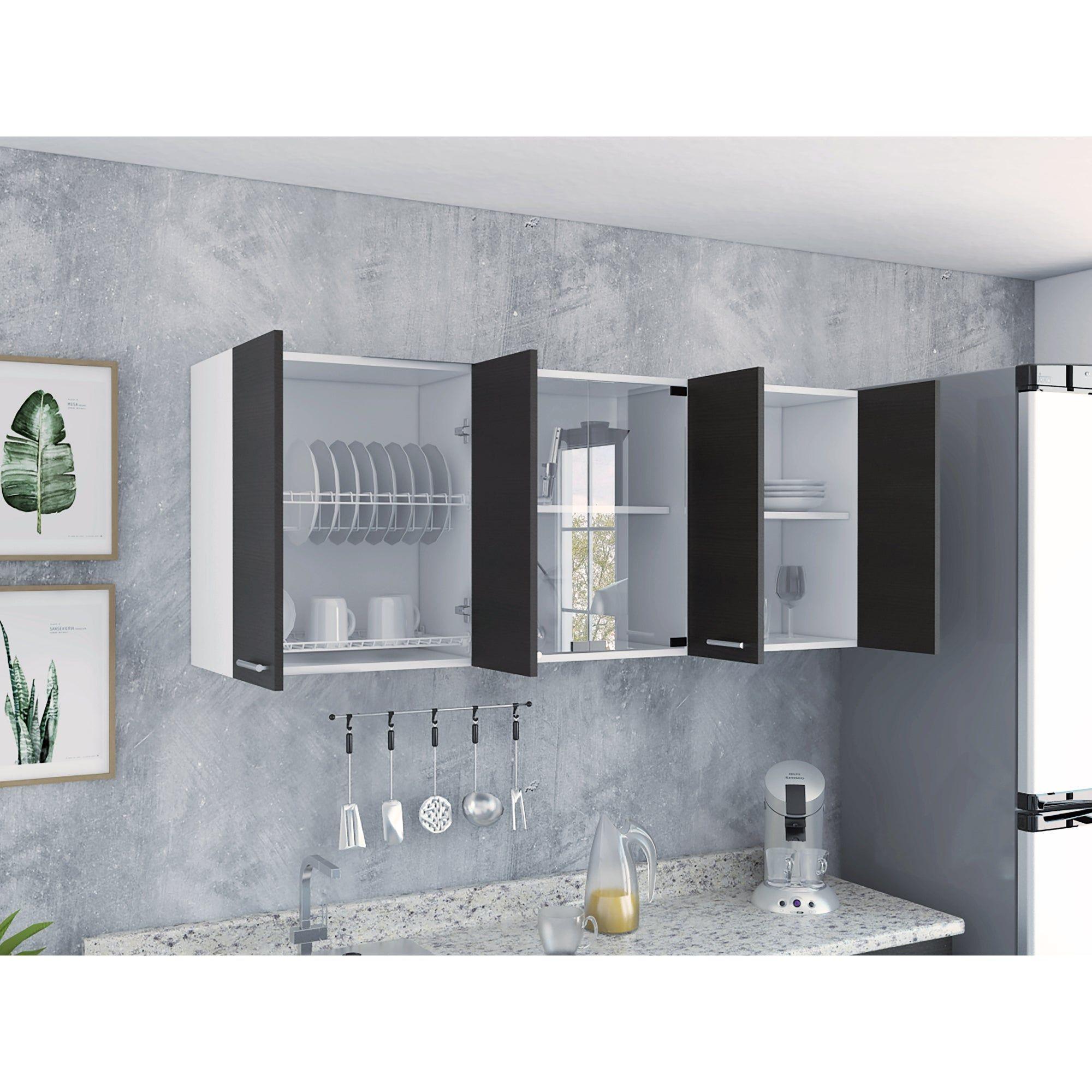 Mueble Superior De Cocina 6 Puertas 150X60X31,5 Cm Negro Y Blanco-9