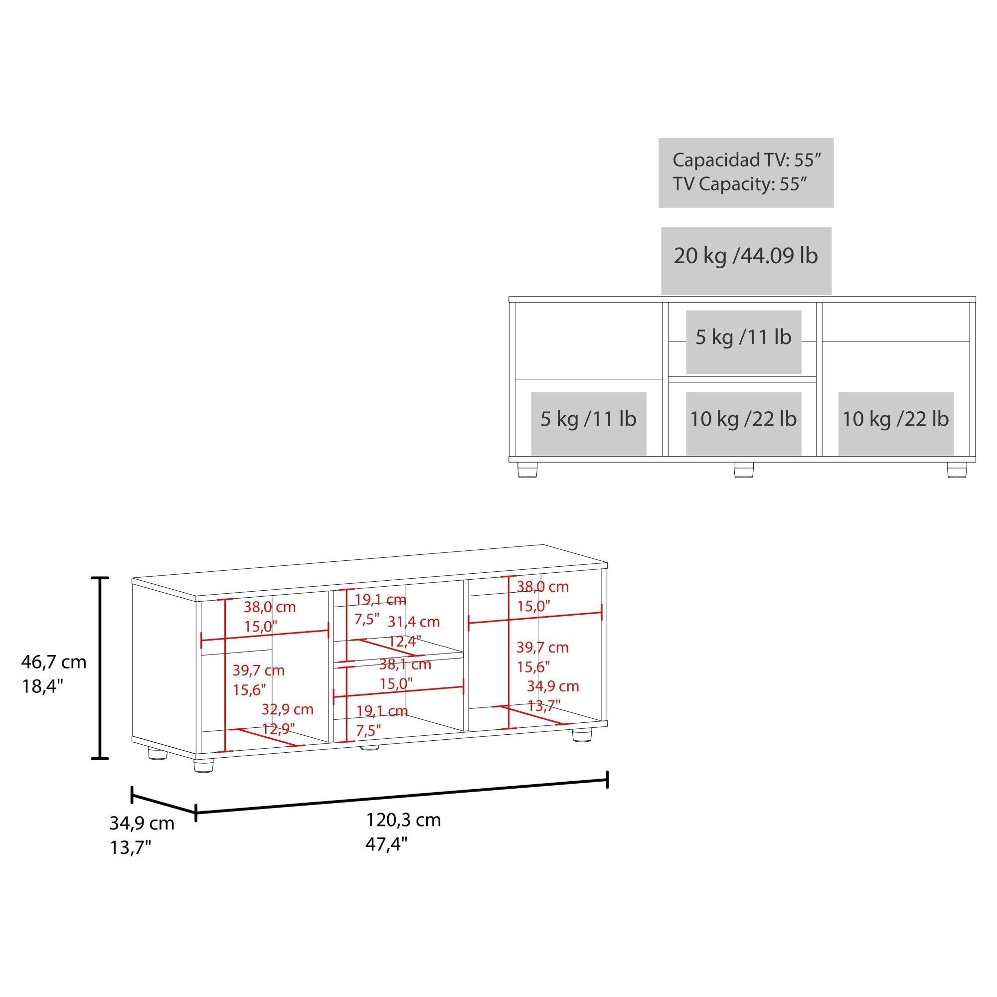 Rack Tv 50" 120,3X34,9X46,7 Beige Y Negro-6