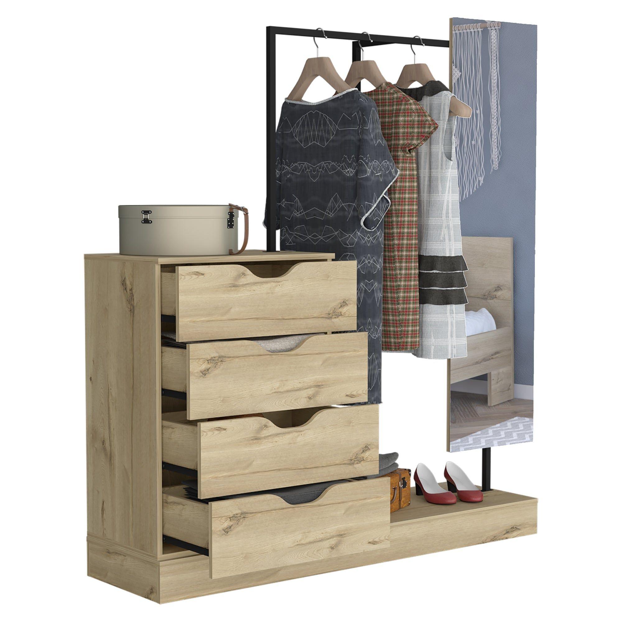 CLOSET 4 CAJONES + ESPEJO FM-028C CAFÉ CLARO-3