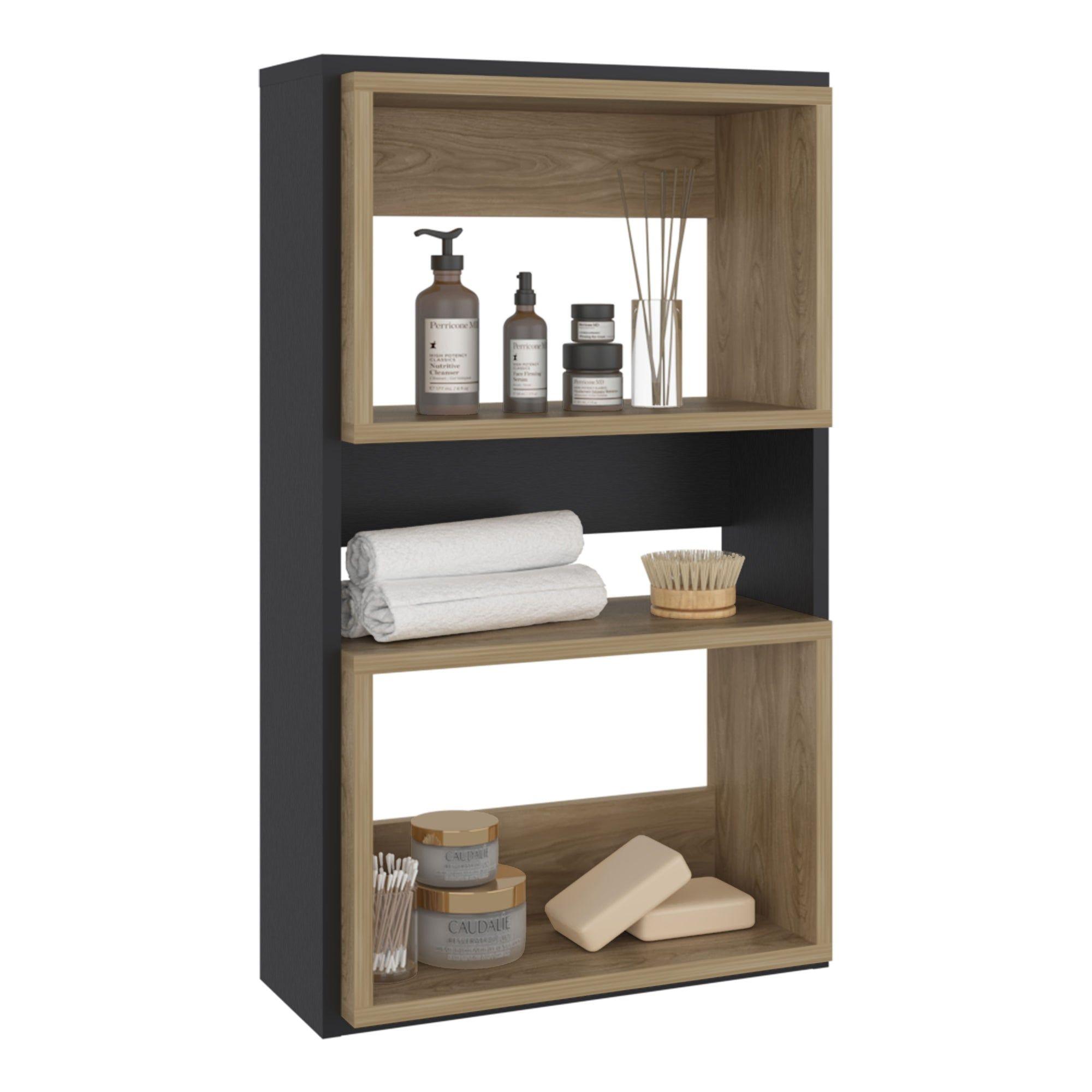 Mueble Auxilar Muro Baño Eco Negro Y Café Claro-3