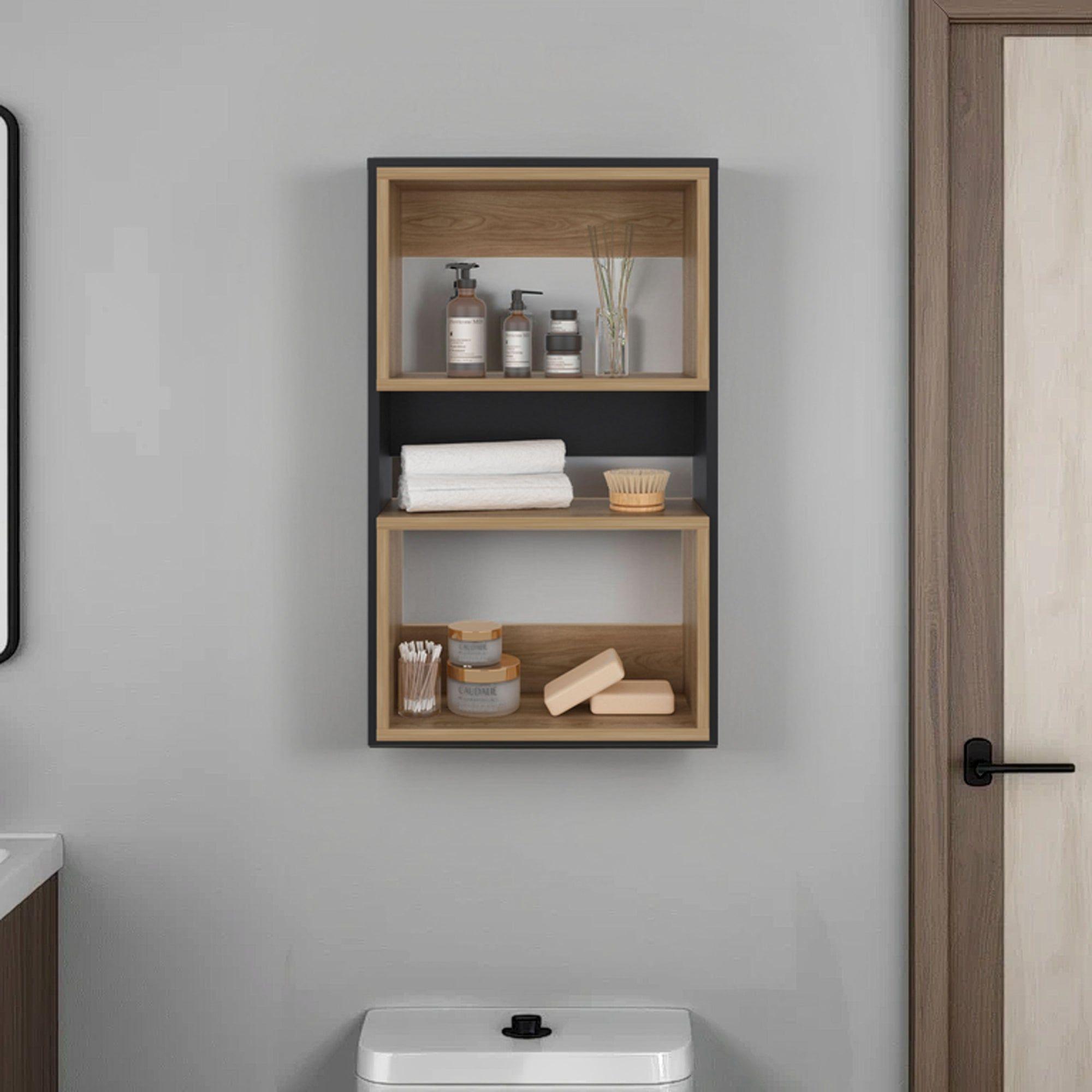 Mueble Auxilar Muro Baño Eco Negro Y Café Claro-4