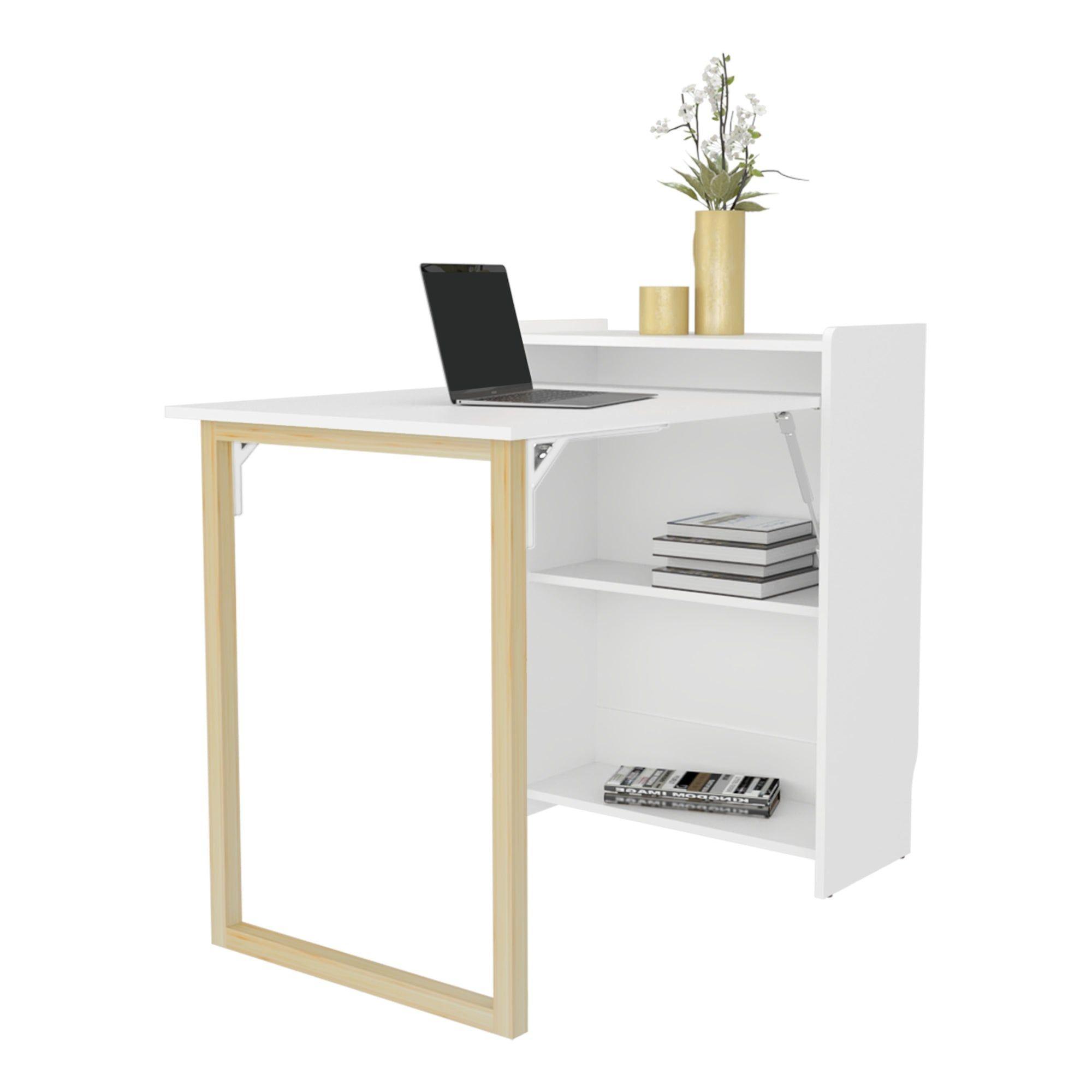 Escritorio Plegable 85,6X101X63X6 Cm Blanco-3