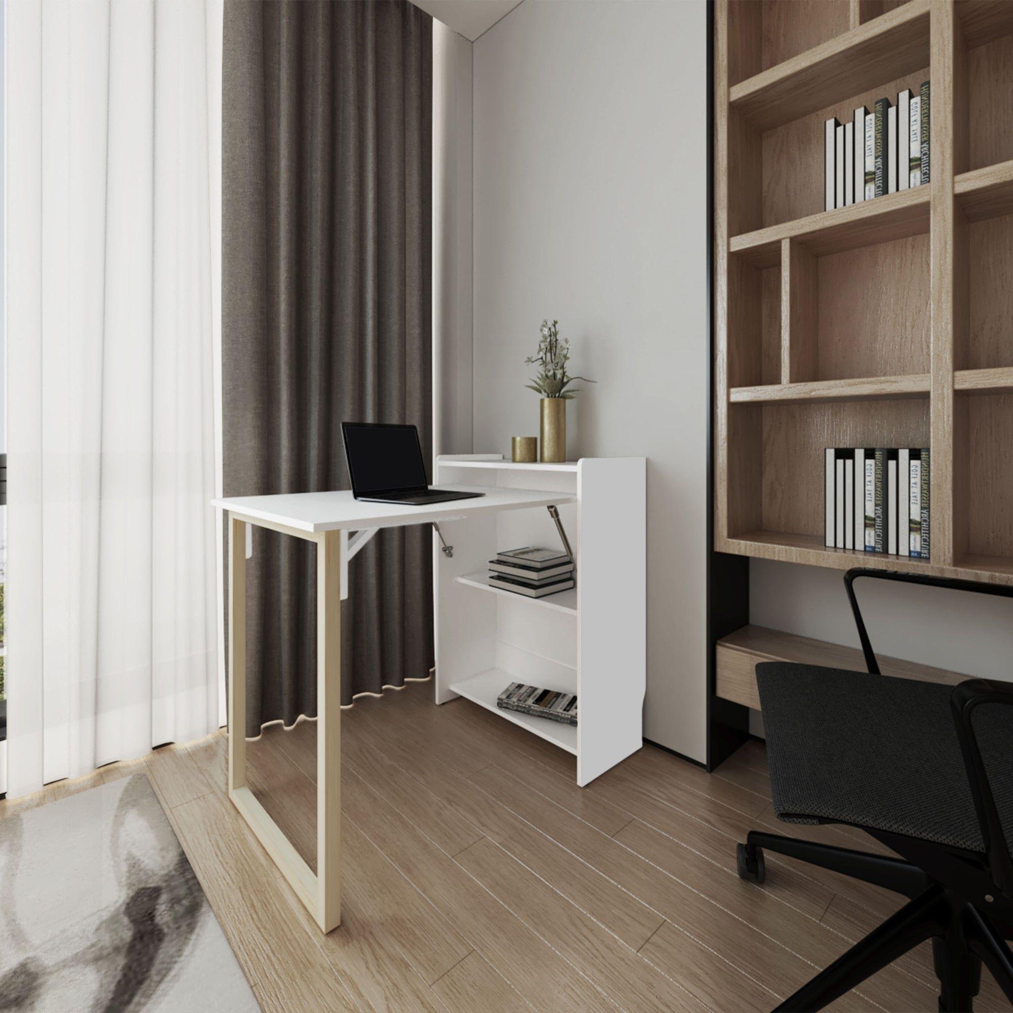 Escritorio Plegable 85,6X101X63X6 Cm Blanco-5
