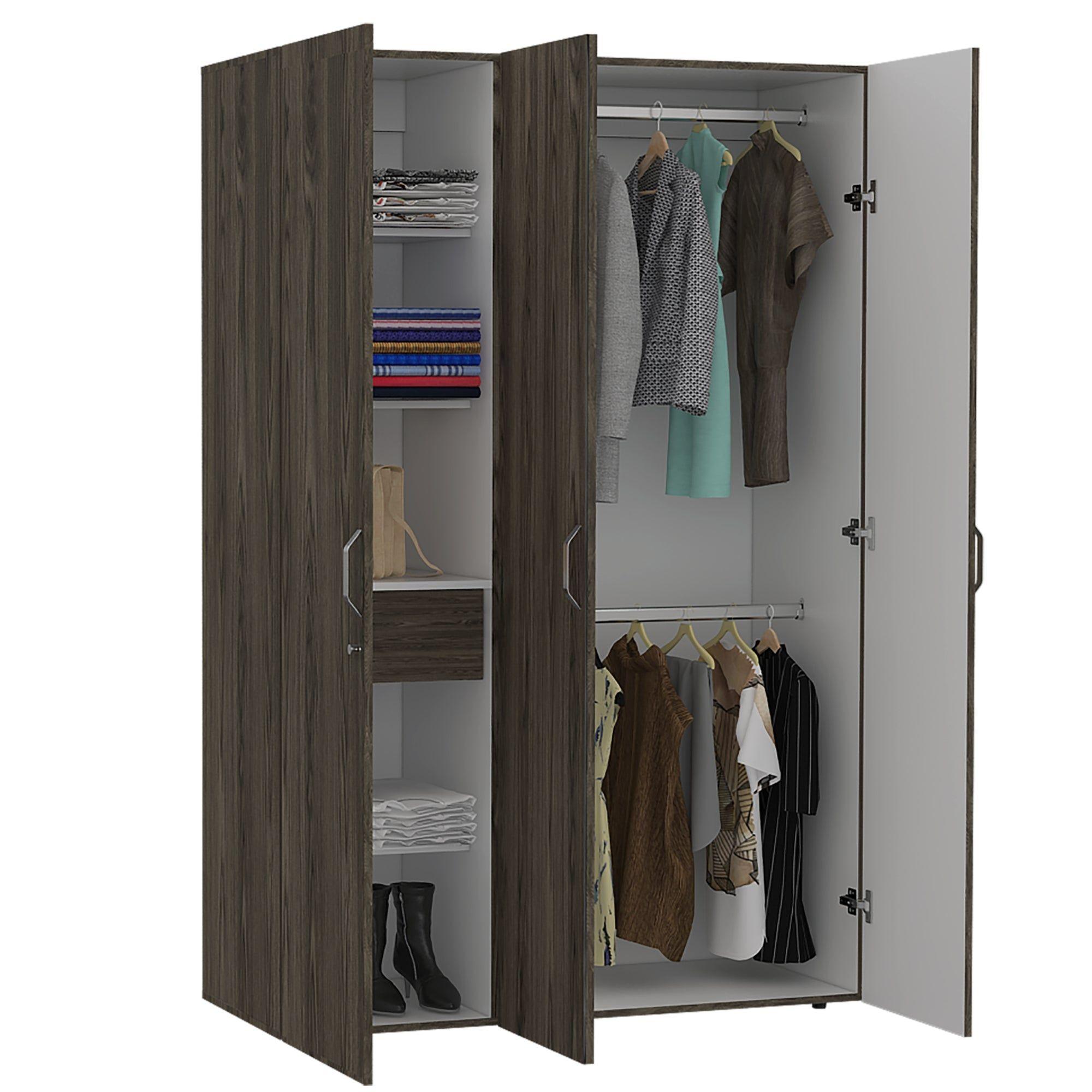 Closet 3 Puertas Con Colgador 181,9X120X47,3 Cm Café Y Blanco-2
