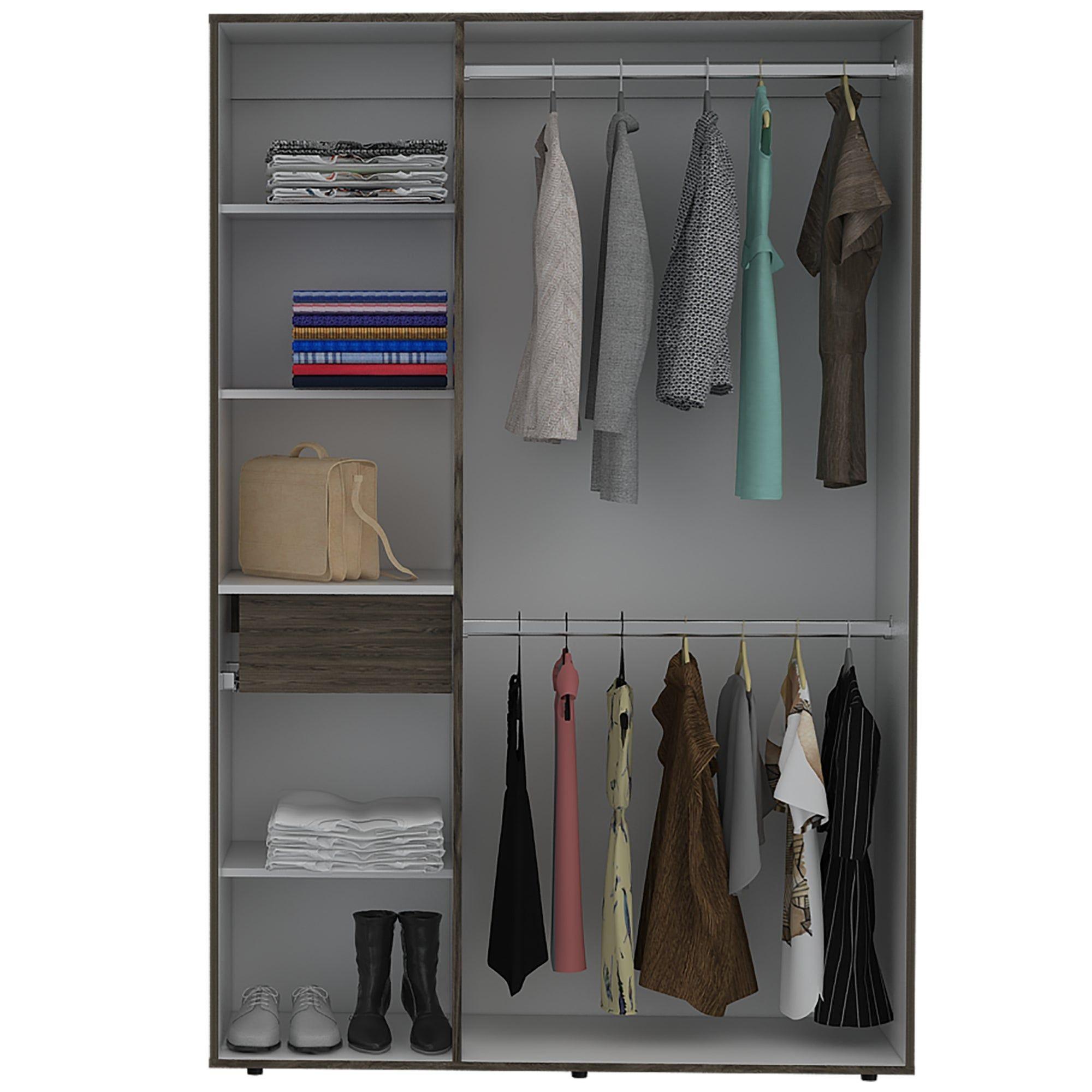 Closet 3 Puertas Con Colgador 181,9X120X47,3 Cm Café Y Blanco-3