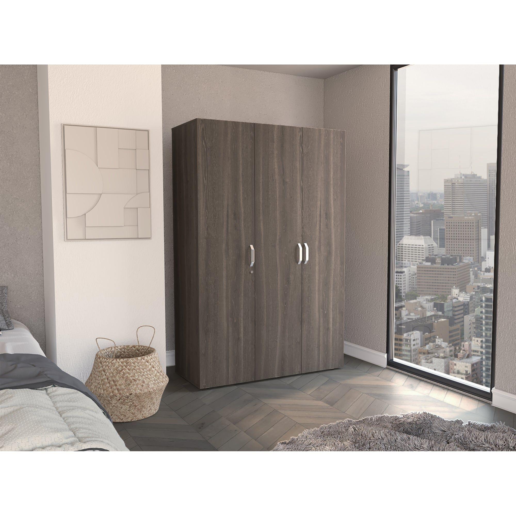 Closet 3 Puertas Con Colgador 181,9X120X47,3 Cm Café Y Blanco-4