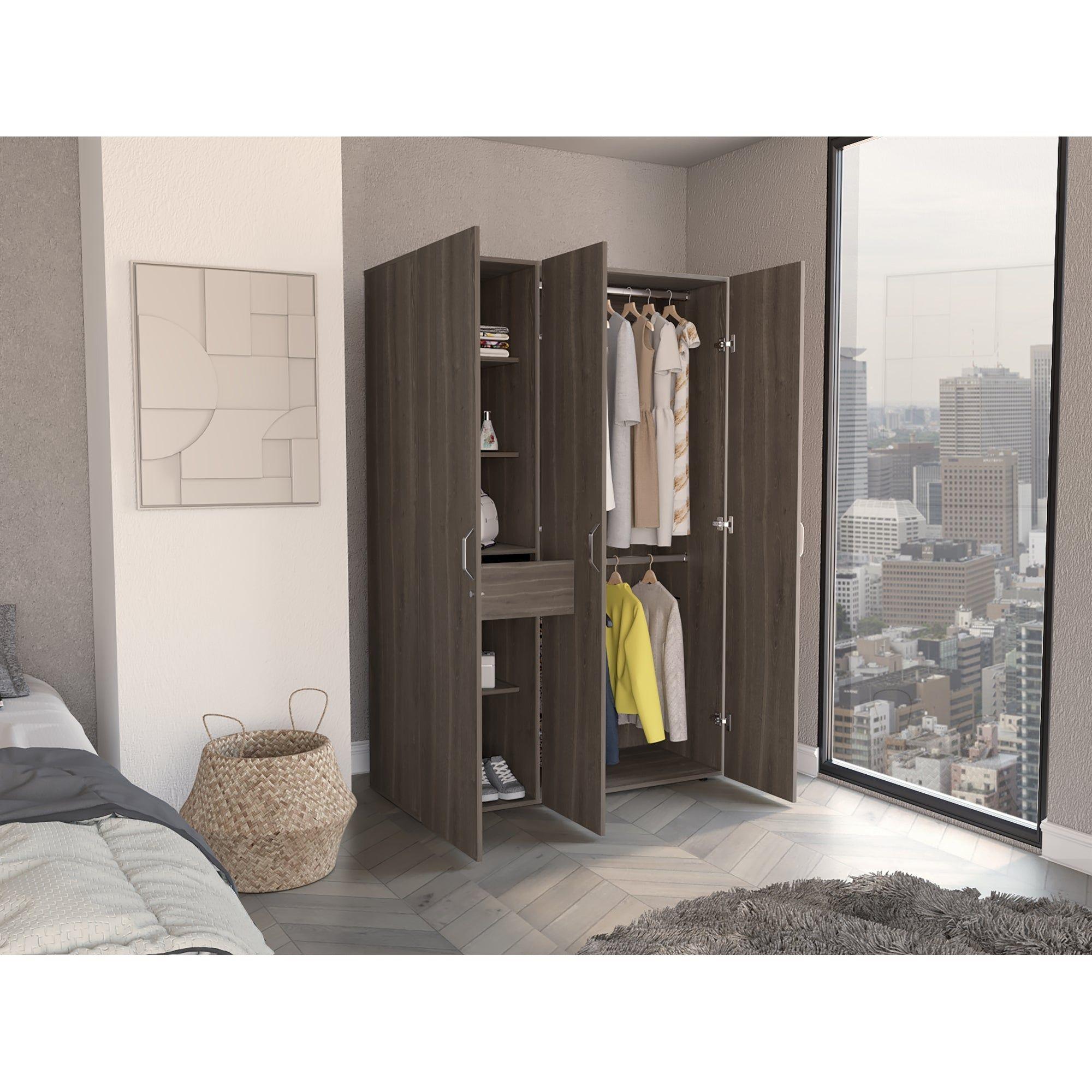 Closet 3 Puertas Con Colgador 181,9X120X47,3 Cm Café Y Blanco-5