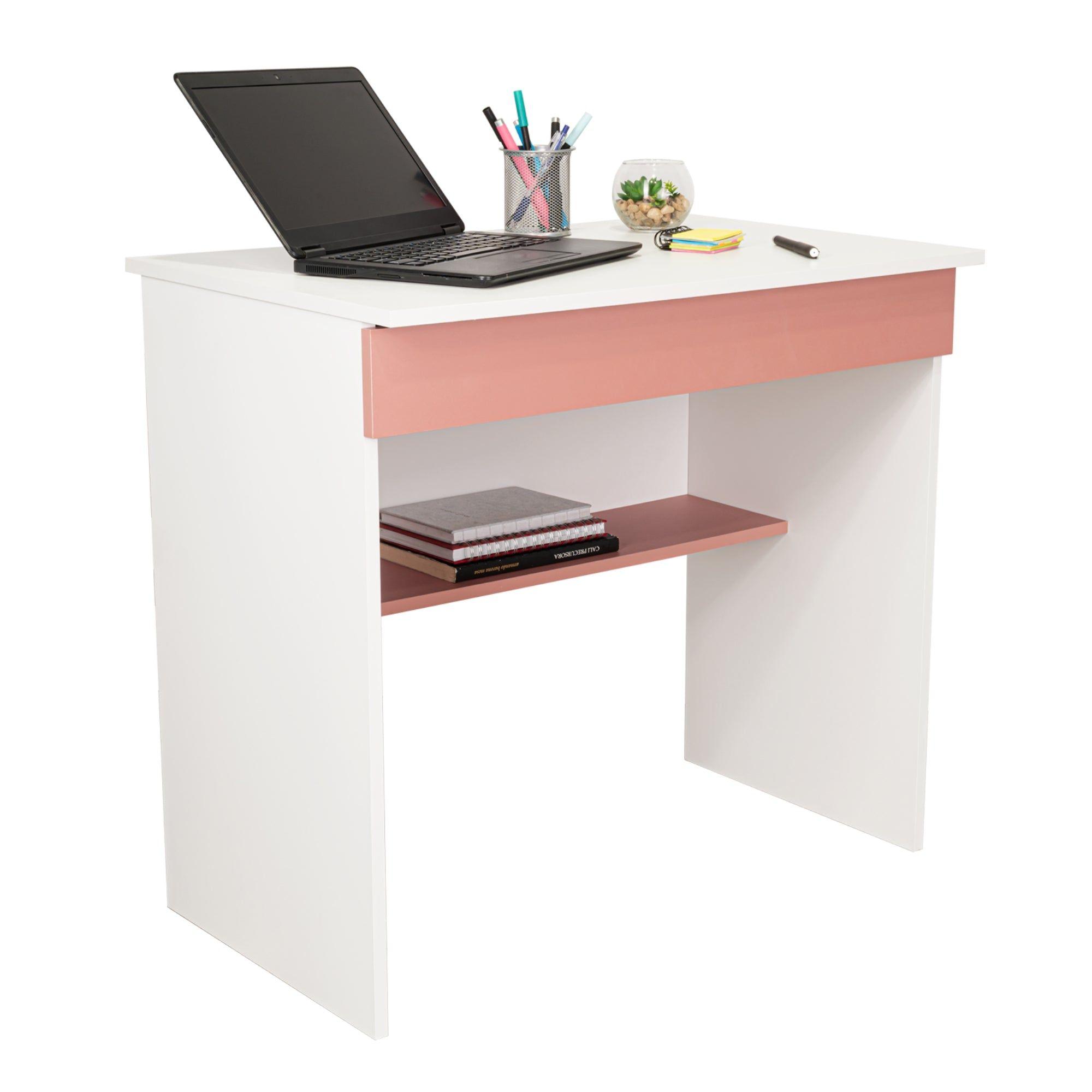 Escritorio Con 1 Cajon 73X80X49,8 Cm Blanco Y Salmon-2
