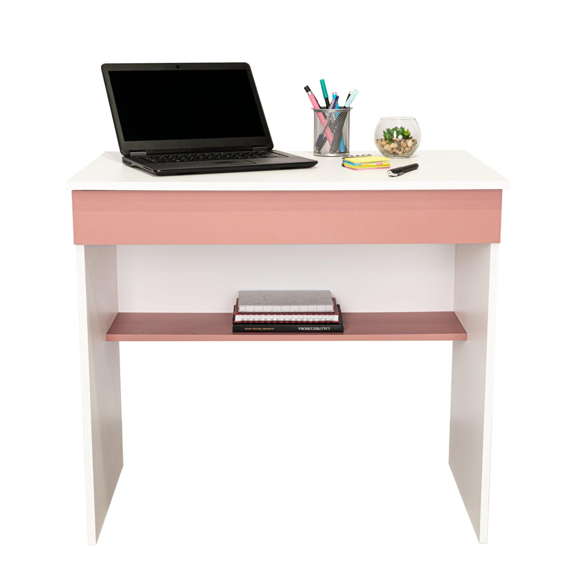 Escritorio Con 1 Cajon 73X80X49,8 Cm Blanco Y Salmon-3
