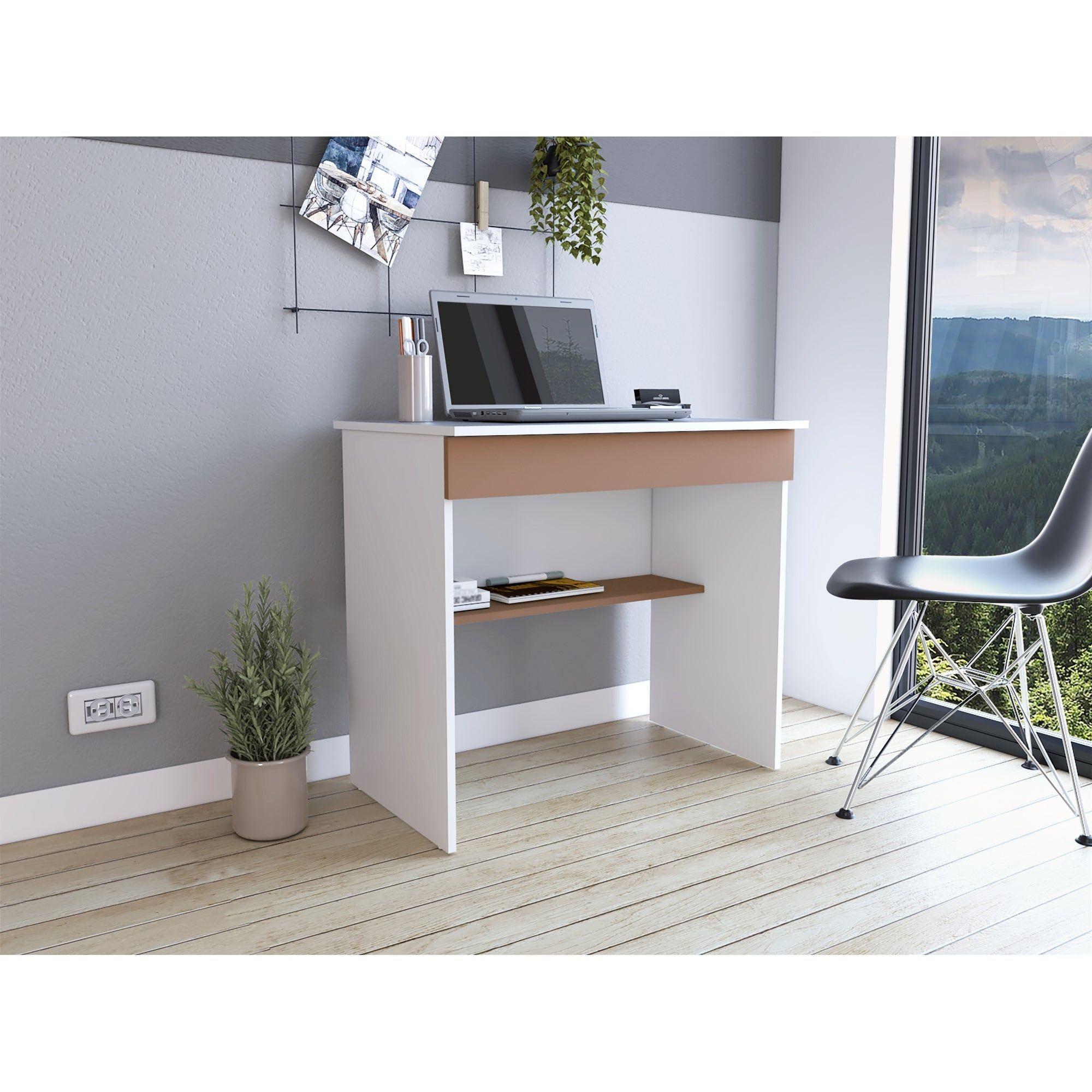 Escritorio Con 1 Cajon 73X80X49,8 Cm Blanco Y Salmon-7