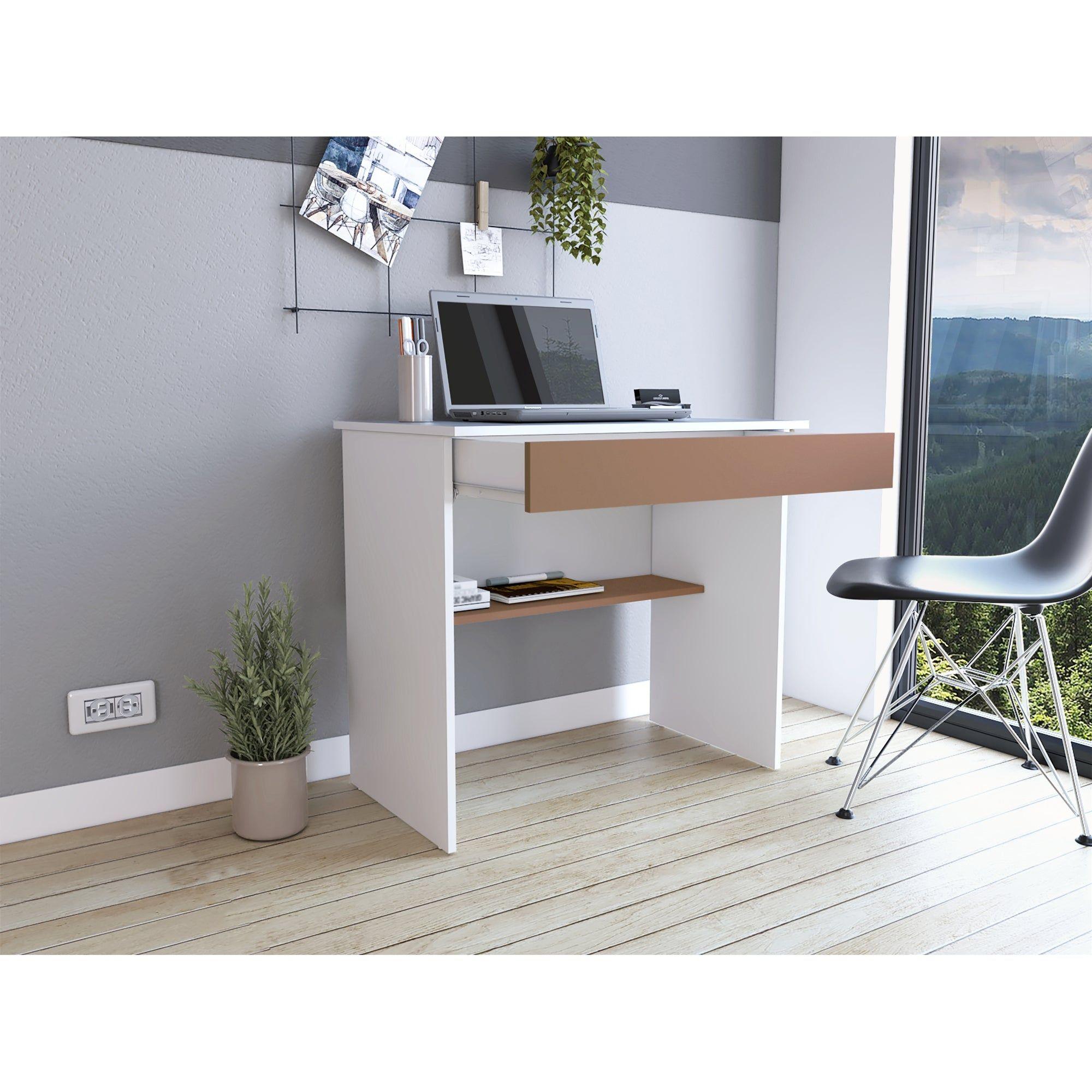 Escritorio Con 1 Cajon 73X80X49,8 Cm Blanco Y Salmon-8