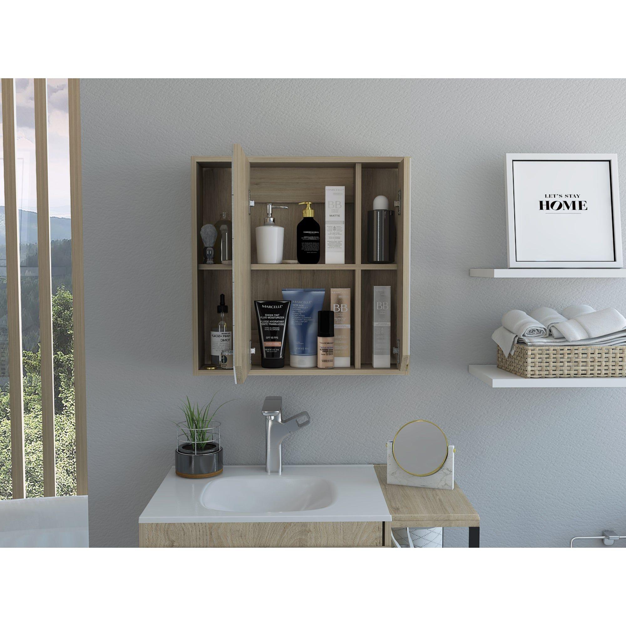 Botiquin De Baño 60X60X13,6 Cm Café Claro Con Espejo-5