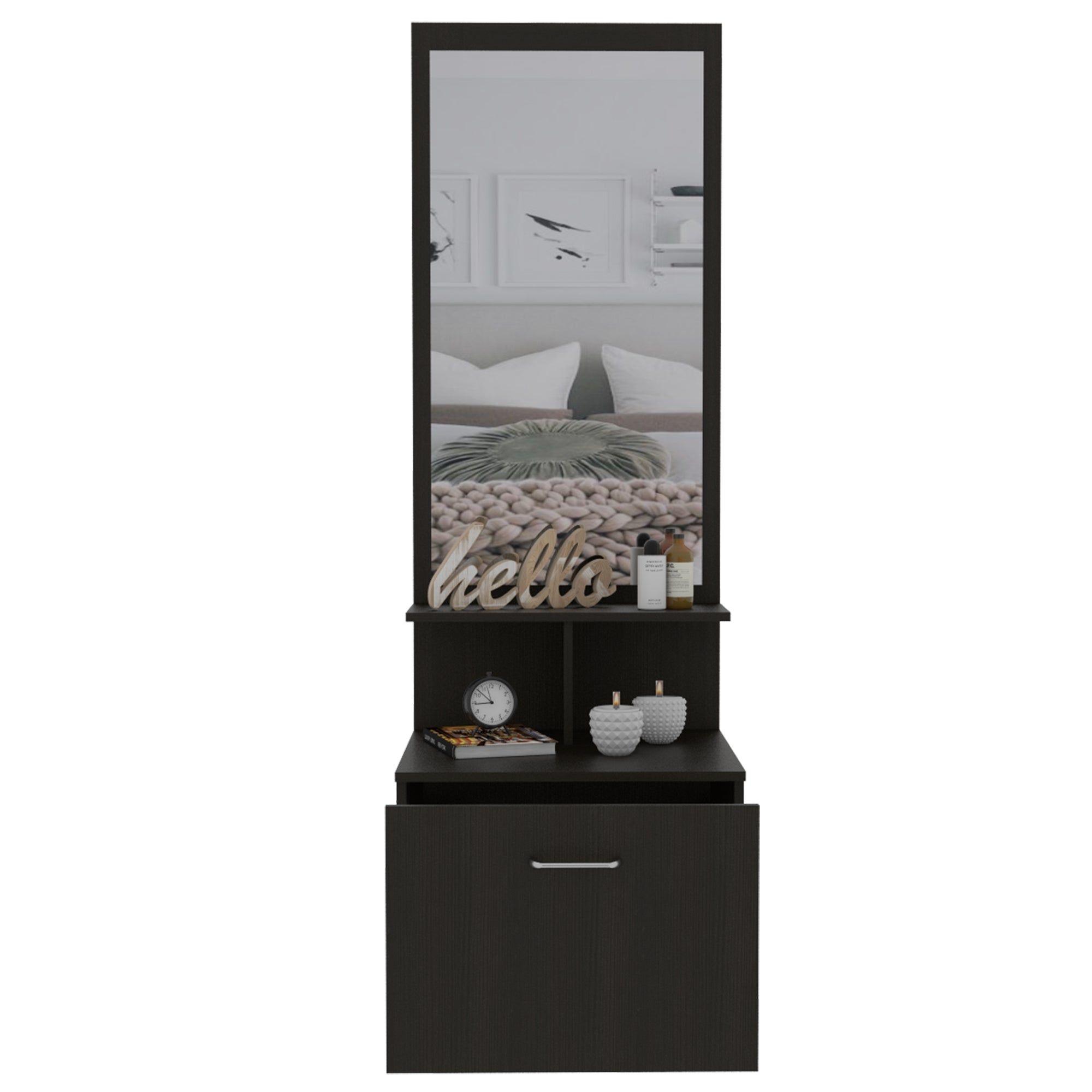 VELADOR MULTIFUNCIONAL CON ESPEJO 1 CAJÓN FM-006W - NEGRO-2