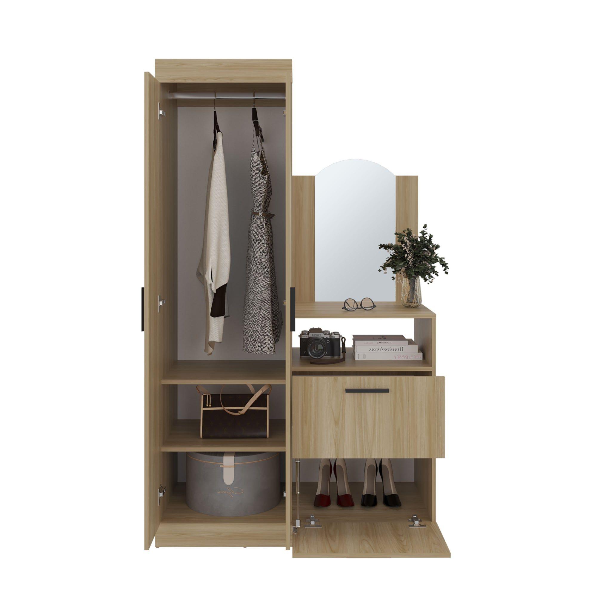 Closet Comoda Con Espejo 3 Puertas 1 Cajon Café Claro-2