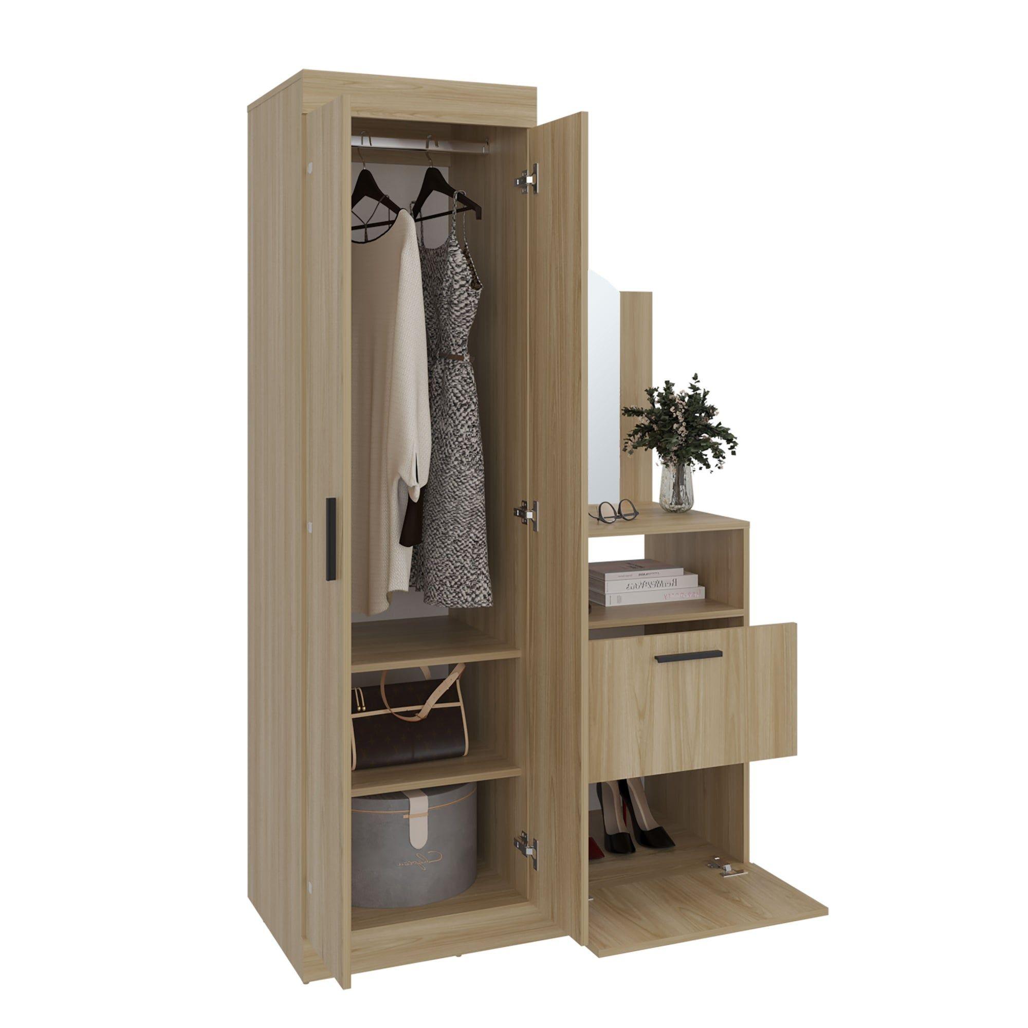 Closet Comoda Con Espejo 3 Puertas 1 Cajon Café Claro-3