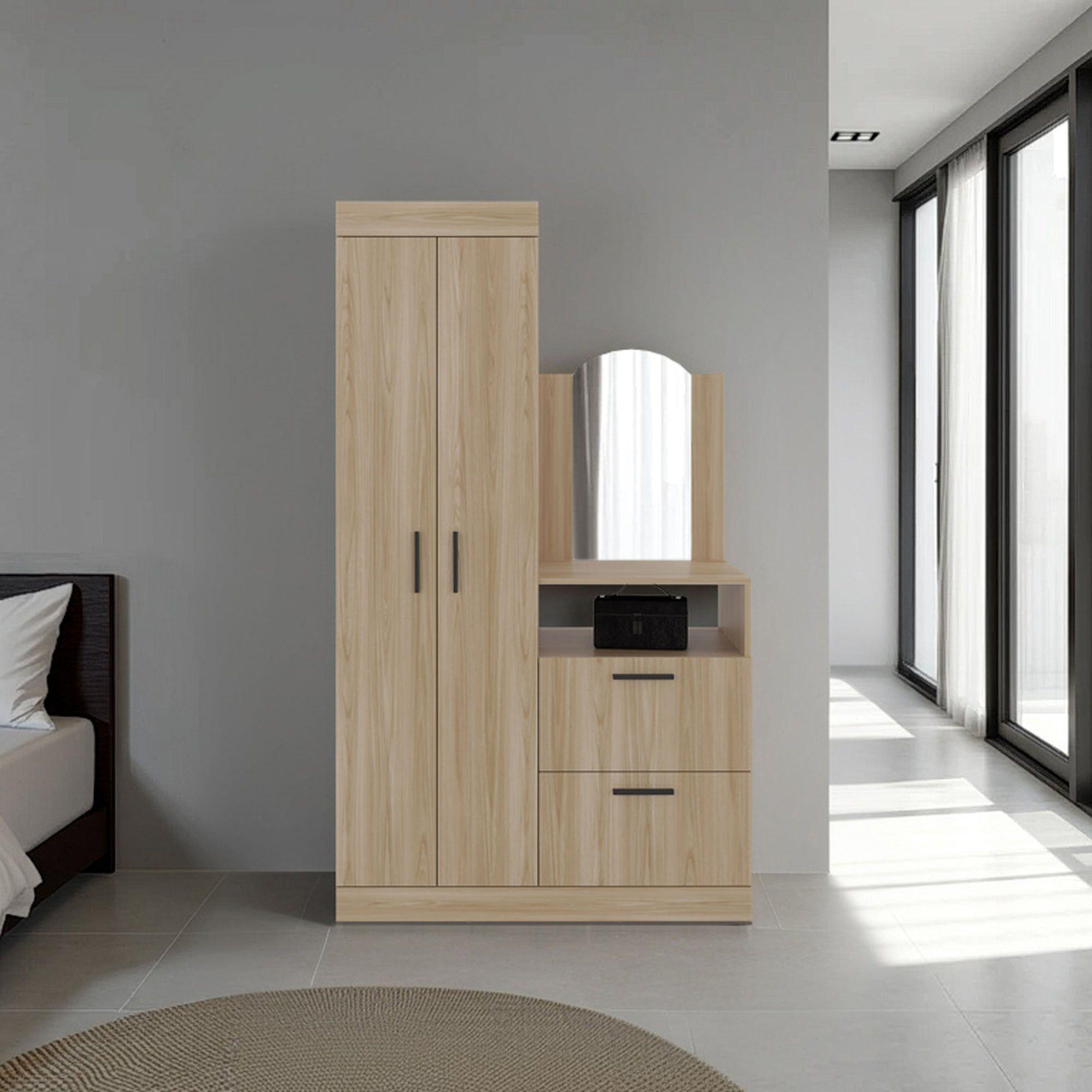 Closet Comoda Con Espejo 3 Puertas 1 Cajon Café Claro-4