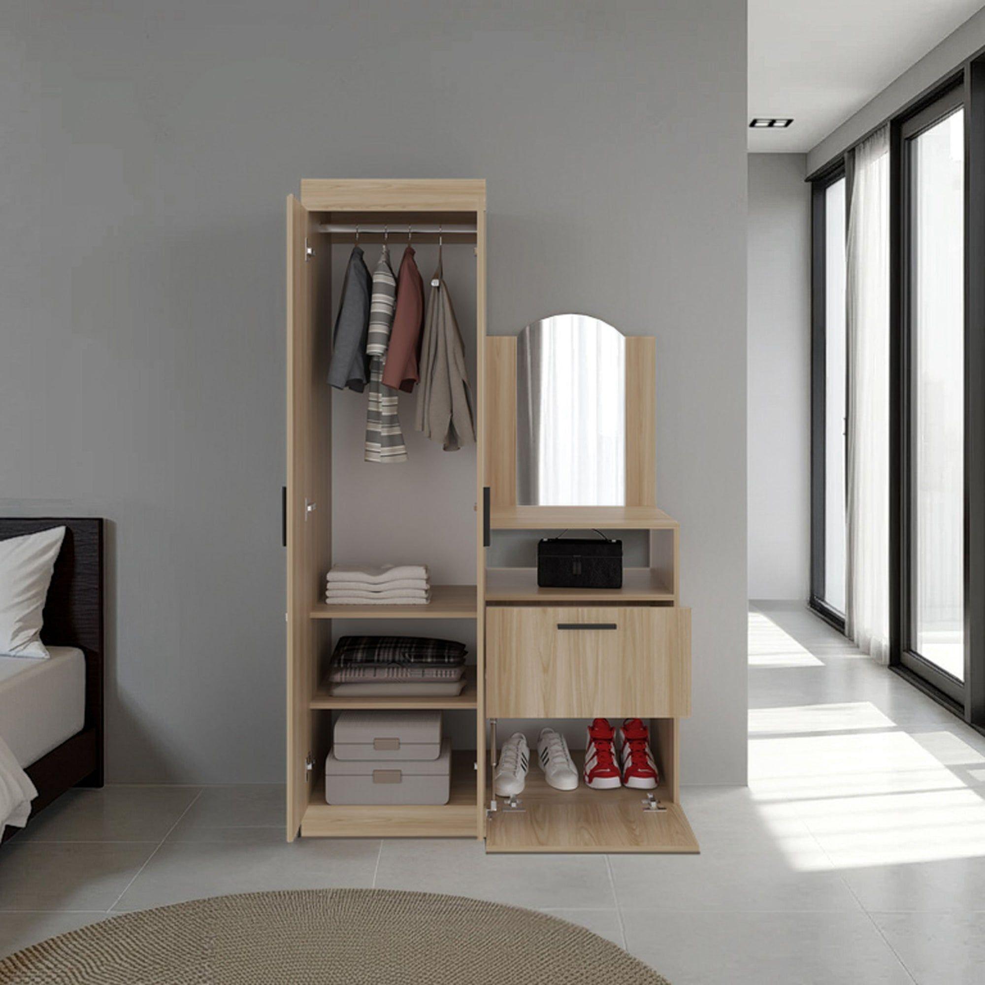 Closet Comoda Con Espejo 3 Puertas 1 Cajon Café Claro-5