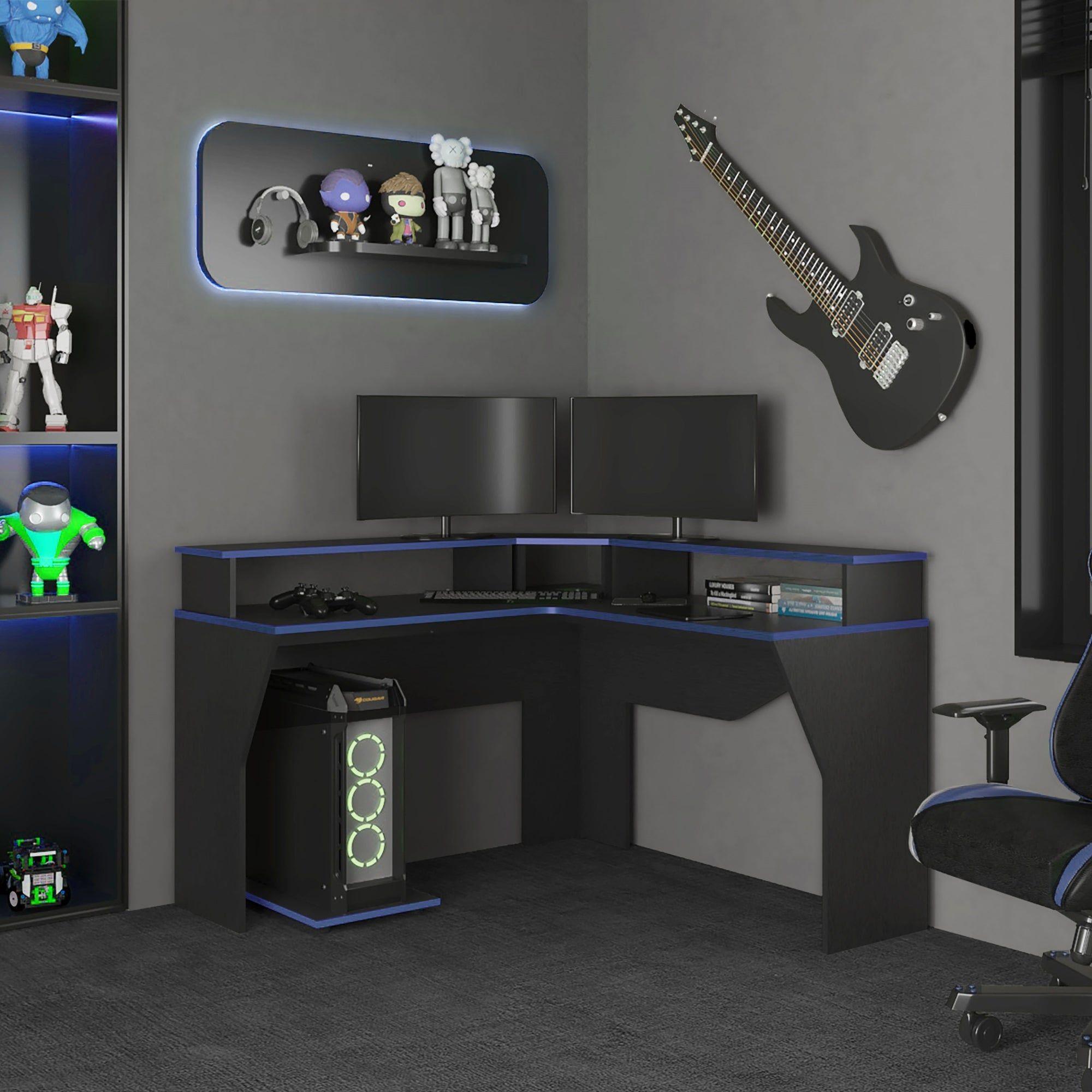 ESCRITORIO GAMER EN L 88,5X127,9X127,9 CM FM-046N NEGRO Y AZUL-4