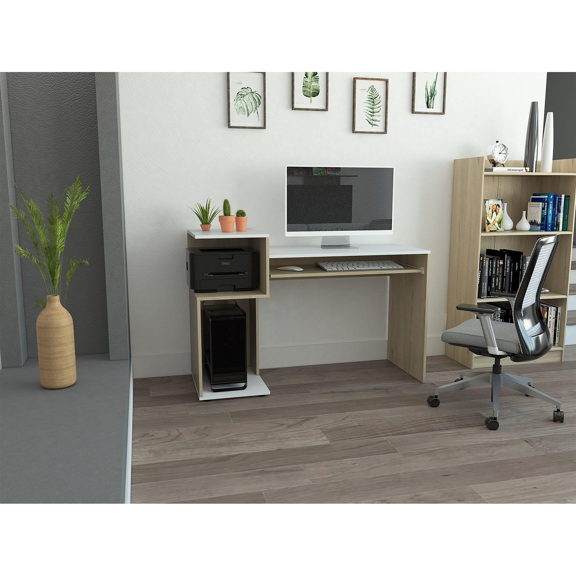 Escritorio Moderno Fm 81,5X120X46 Cm Café Claro Y Blanco-7