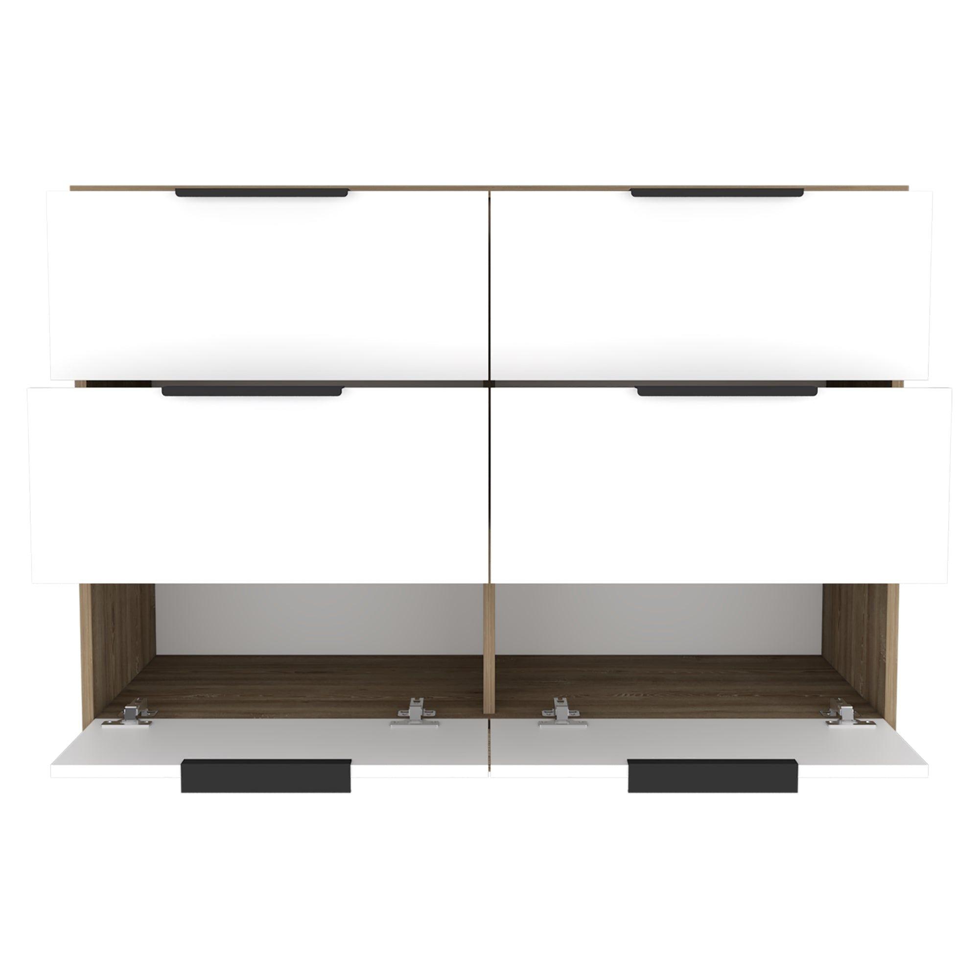 COMODA 4 CAJONES 2 PUERTAS ABATIBLES FM-020C - CAFÉ CLARO / BLANCO-2