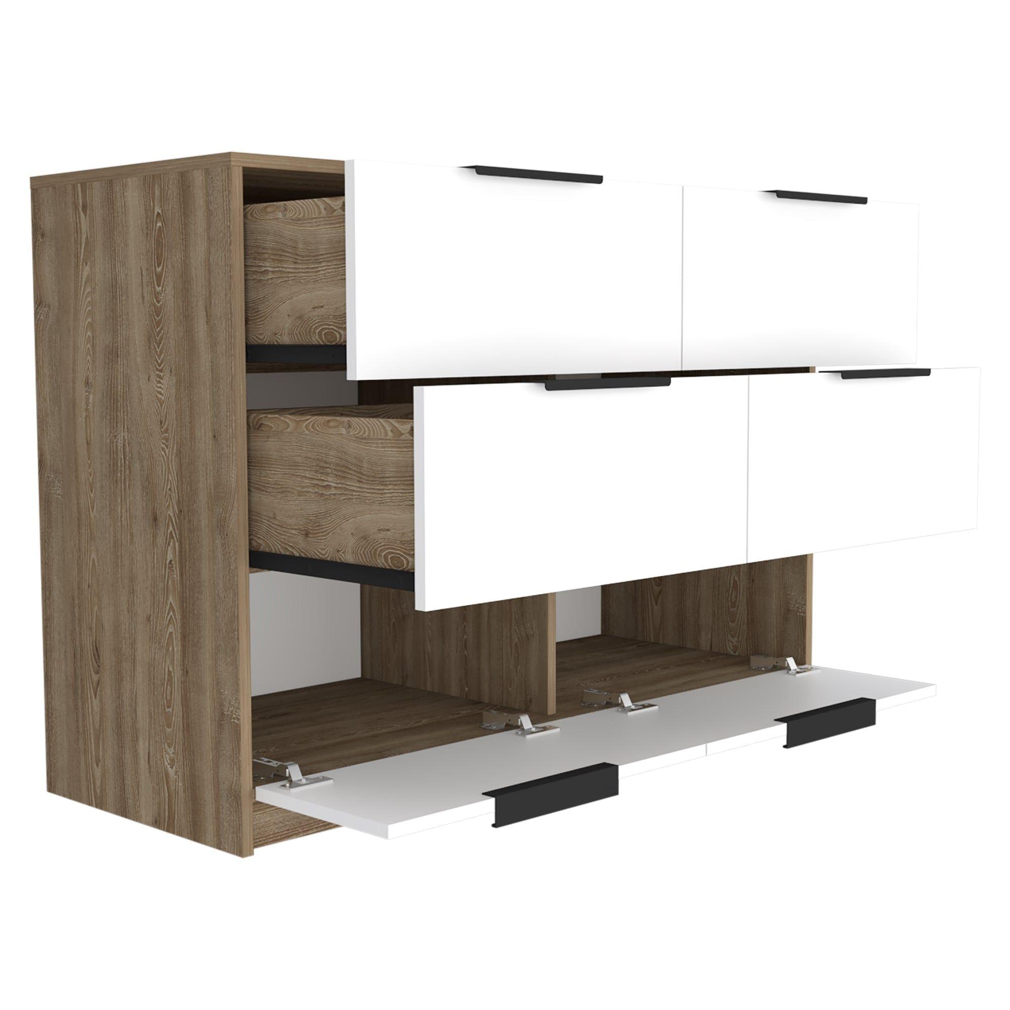 COMODA 4 CAJONES 2 PUERTAS ABATIBLES FM-020C - CAFÉ CLARO / BLANCO-3