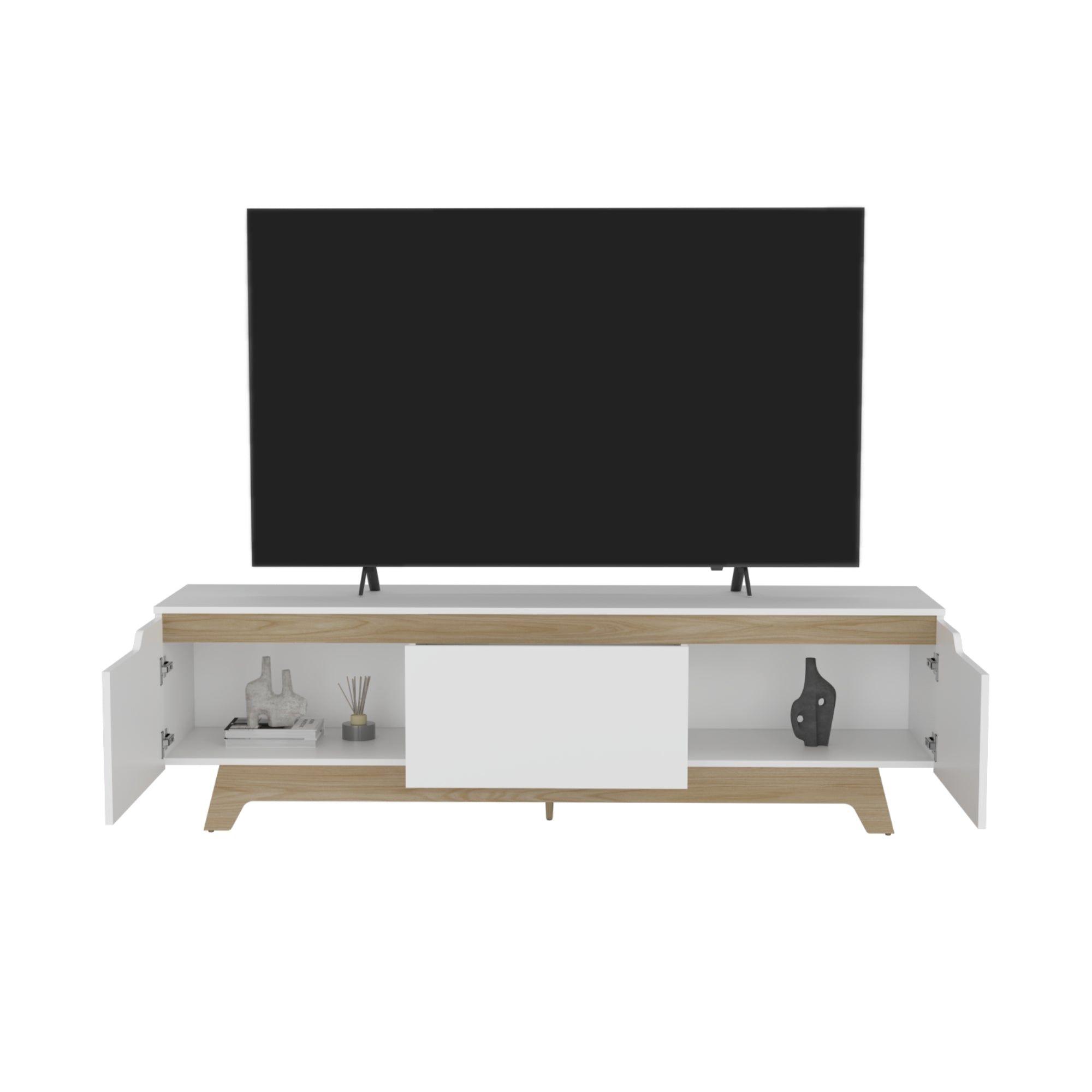 Rack Tv 80" 2 Puertas 1 Cajon Blanco Y Cafe Claro-2