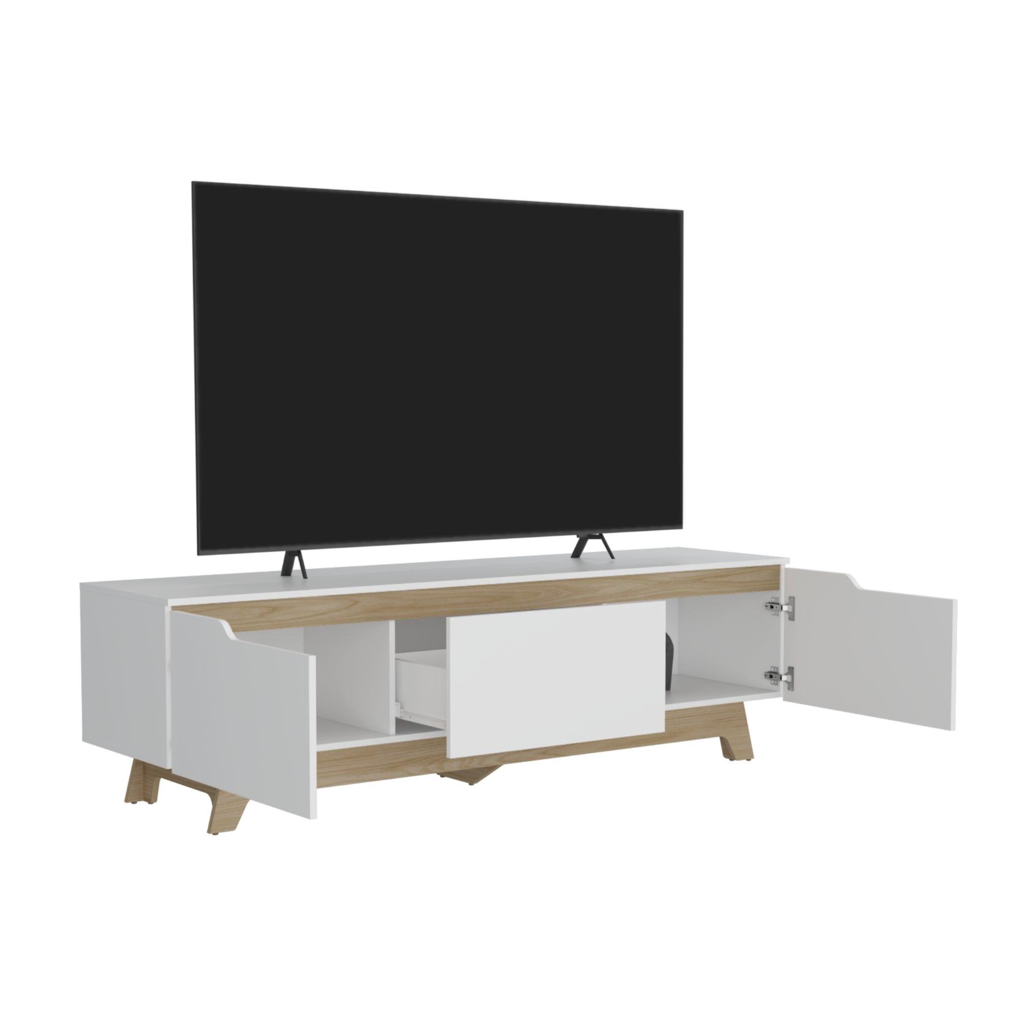 Rack Tv 80" 2 Puertas 1 Cajon Blanco Y Cafe Claro-3