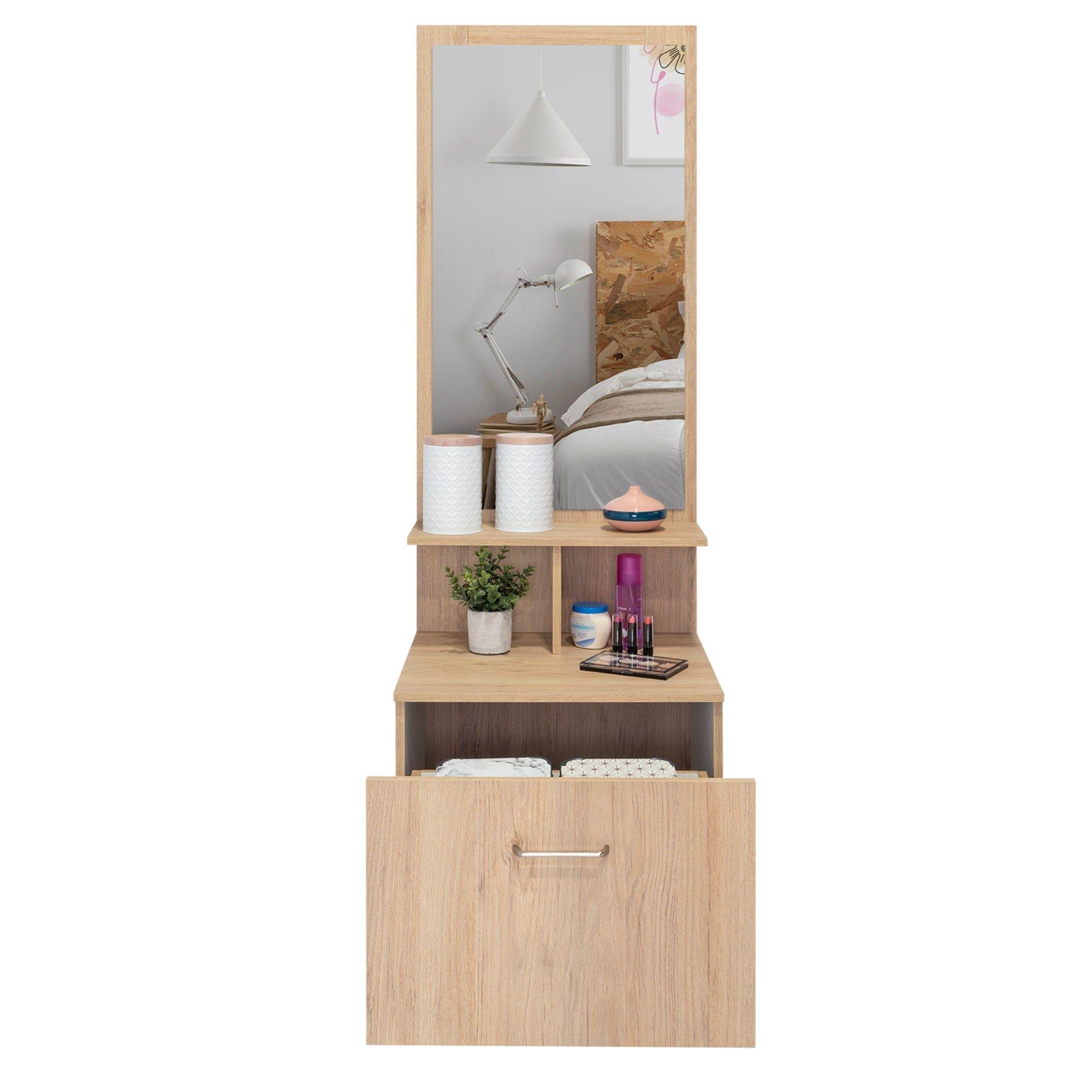 Velador Multifuncional Con Espejo 1 Cajón Fm-006C Café Claro-6