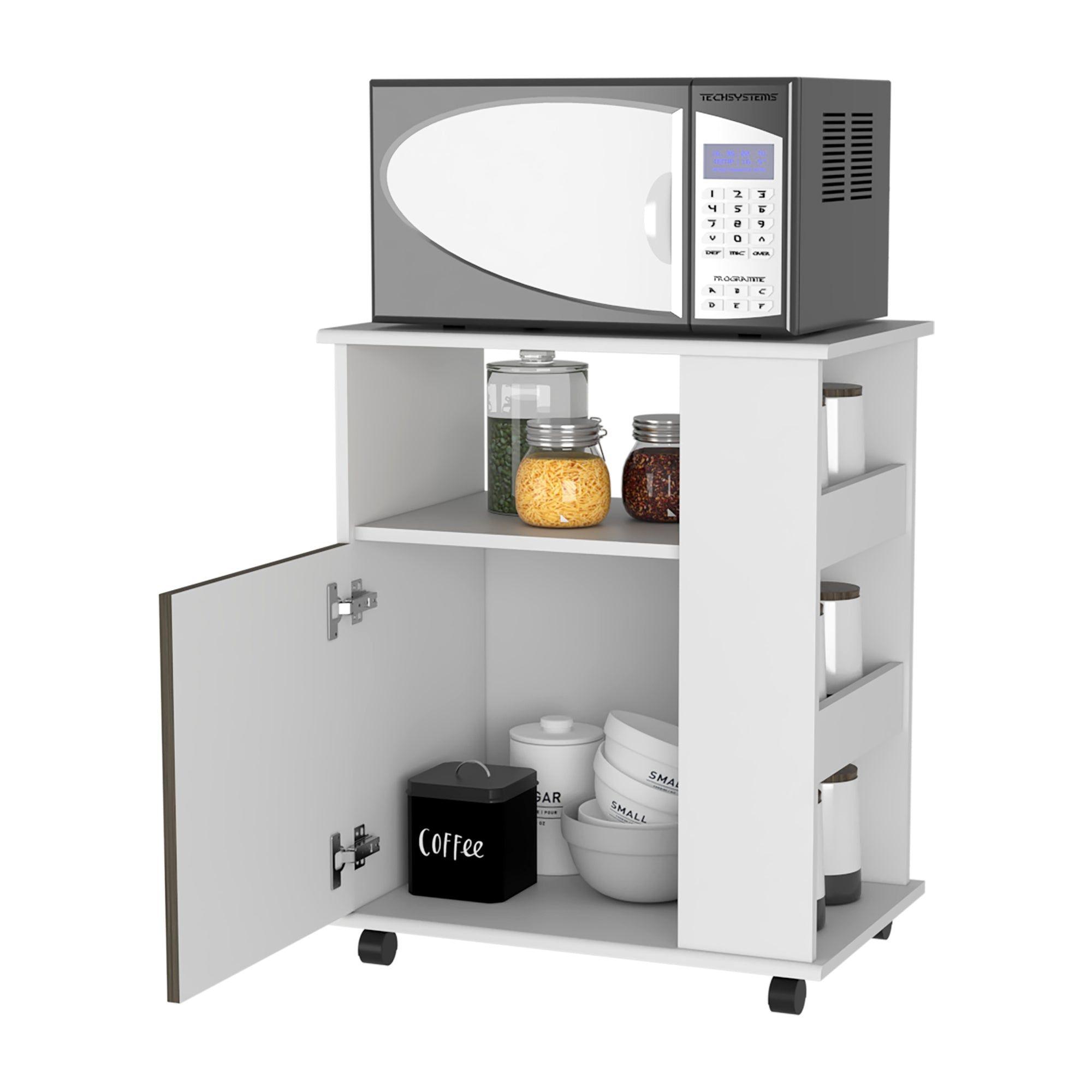 Mueble Microondas Con Ruedas 1 Puerta 73,6X60X40 Cm Blanco Y Café-2