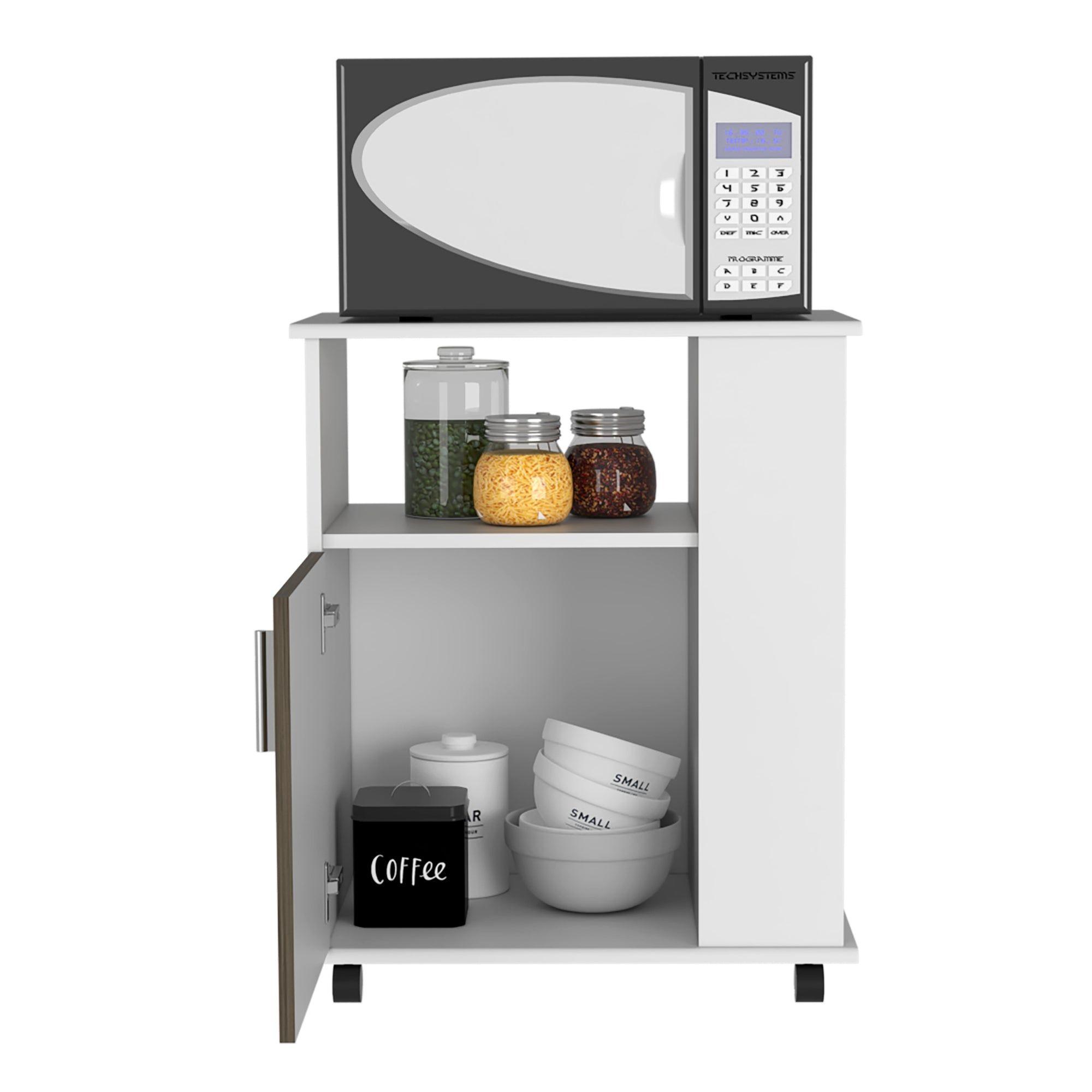 Mueble Microondas Con Ruedas 1 Puerta 73,6X60X40 Cm Blanco Y Café-3