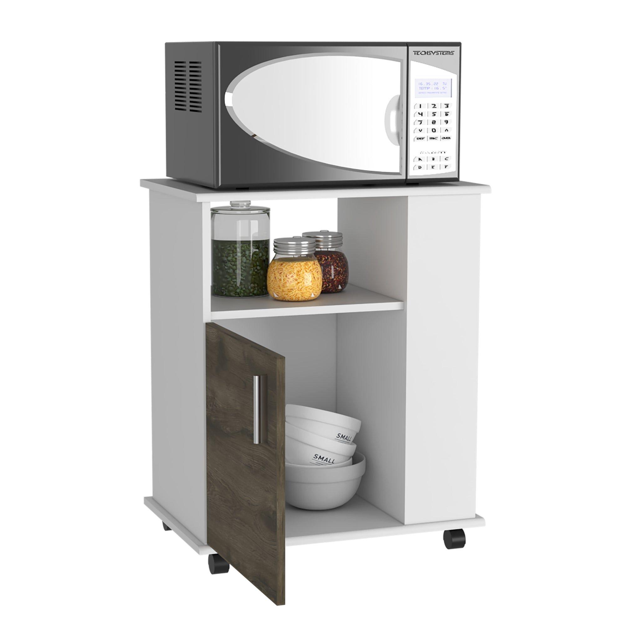 Mueble Microondas Con Ruedas 1 Puerta 73,6X60X40 Cm Blanco Y Café-4