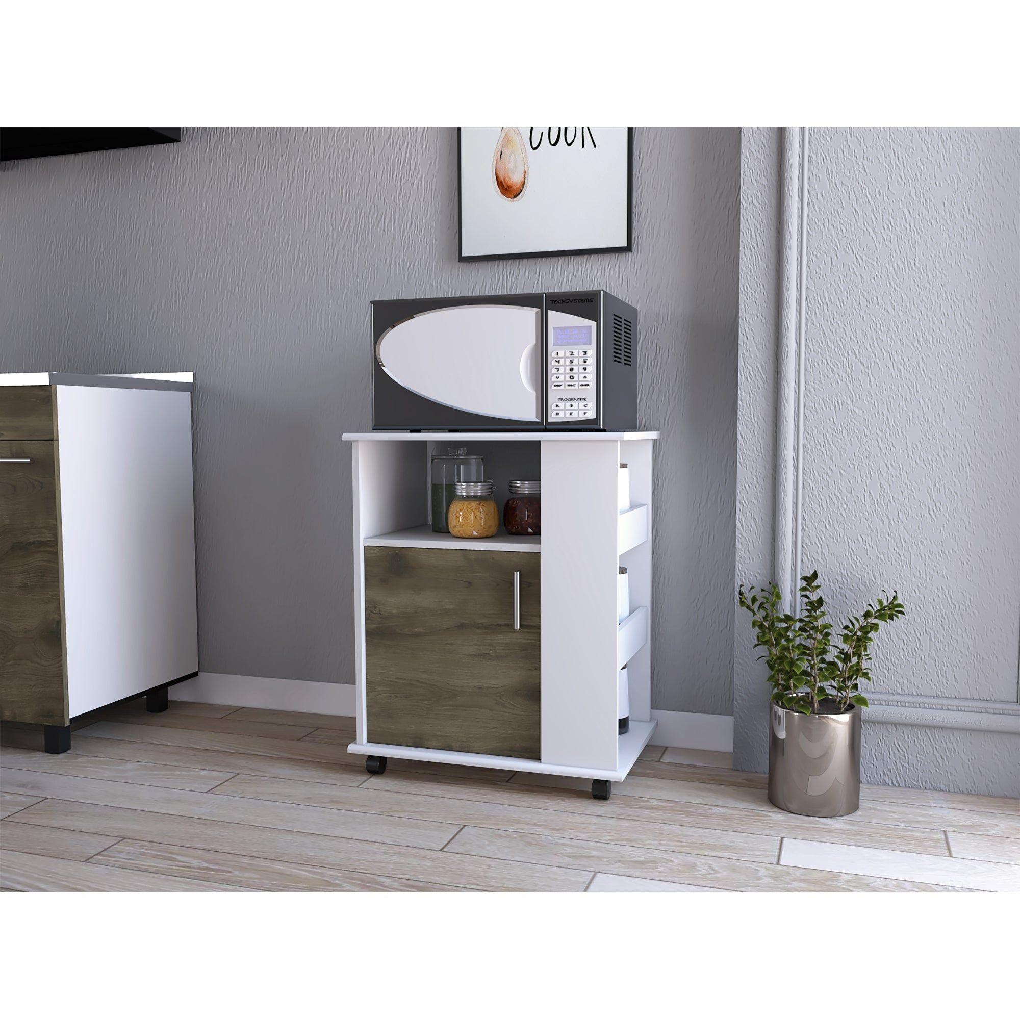Mueble Microondas Con Ruedas 1 Puerta 73,6X60X40 Cm Blanco Y Café-5