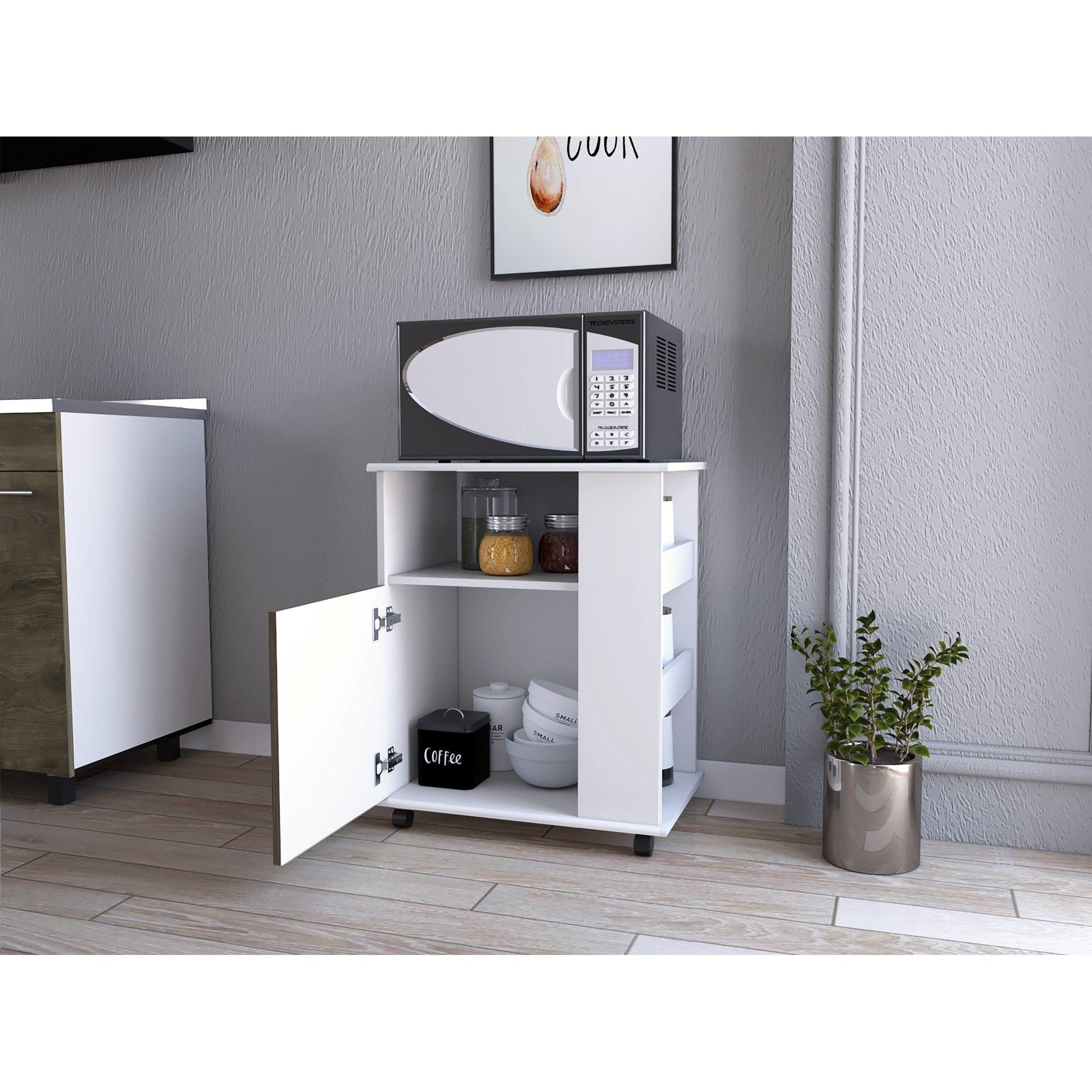 Mueble Microondas Con Ruedas 1 Puerta 73,6X60X40 Cm Blanco Y Café-6