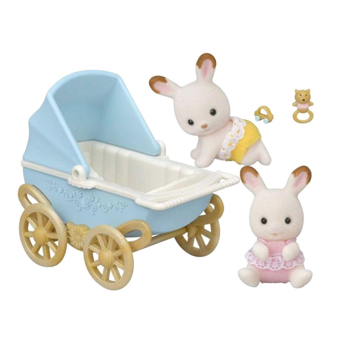 Bebés Conejos Chocolate Sylvanian Families con Coche-2