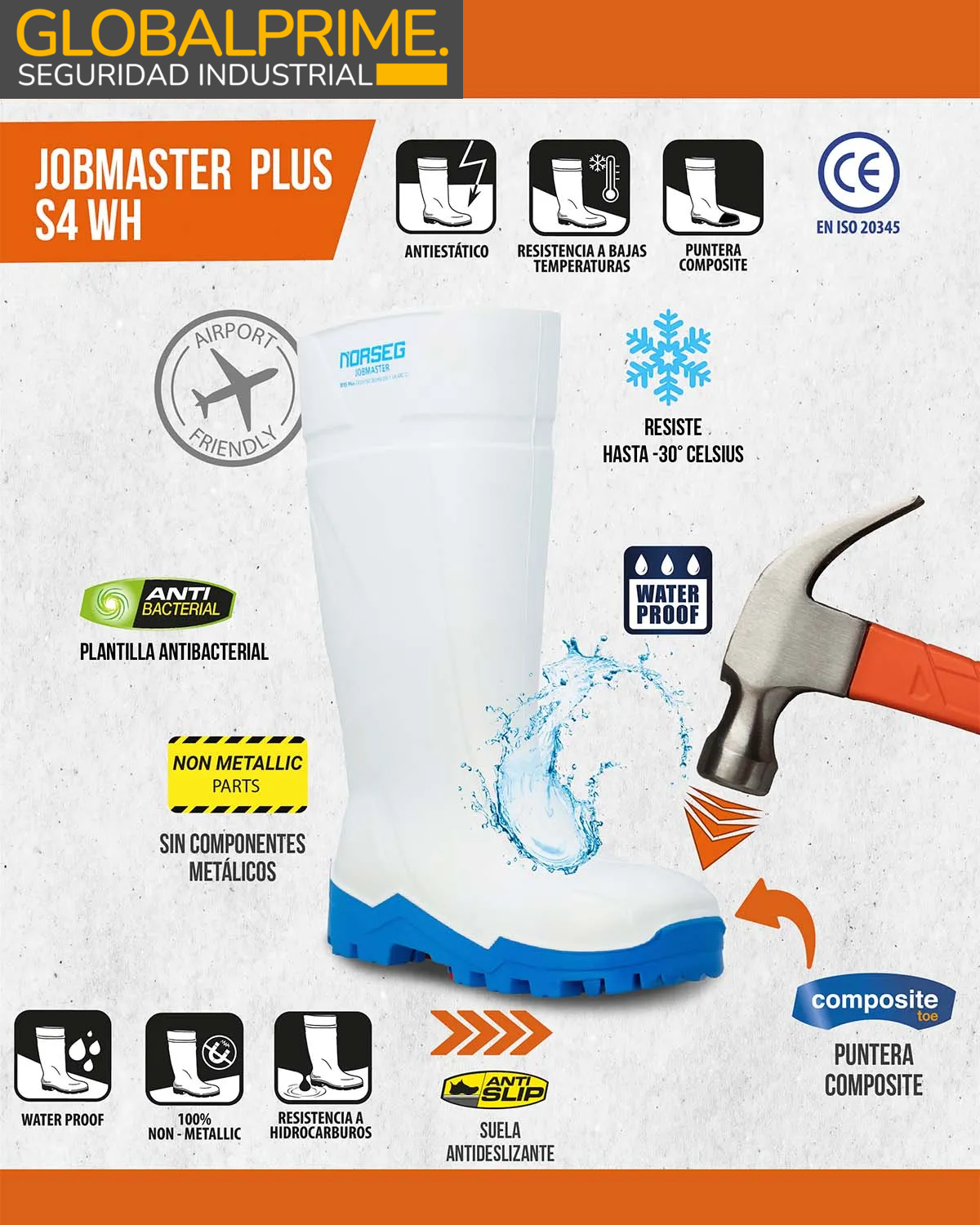 Bota Industrial PU termica Jobmaster Plus S4 WH-5