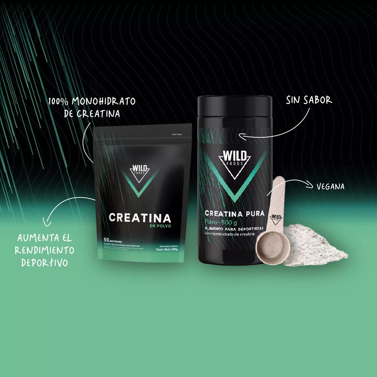 Creatina Monohidratada Wild Foods - 500 gr (100 servicios)-1