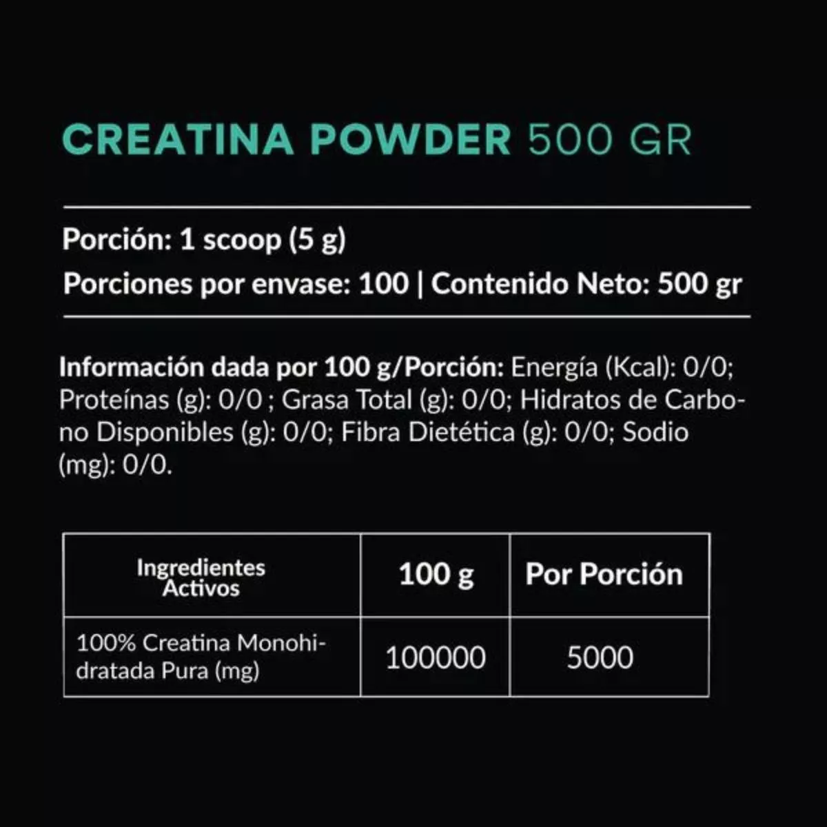 Creatina Monohidratada Wild Foods - 500 gr (100 servicios)-2