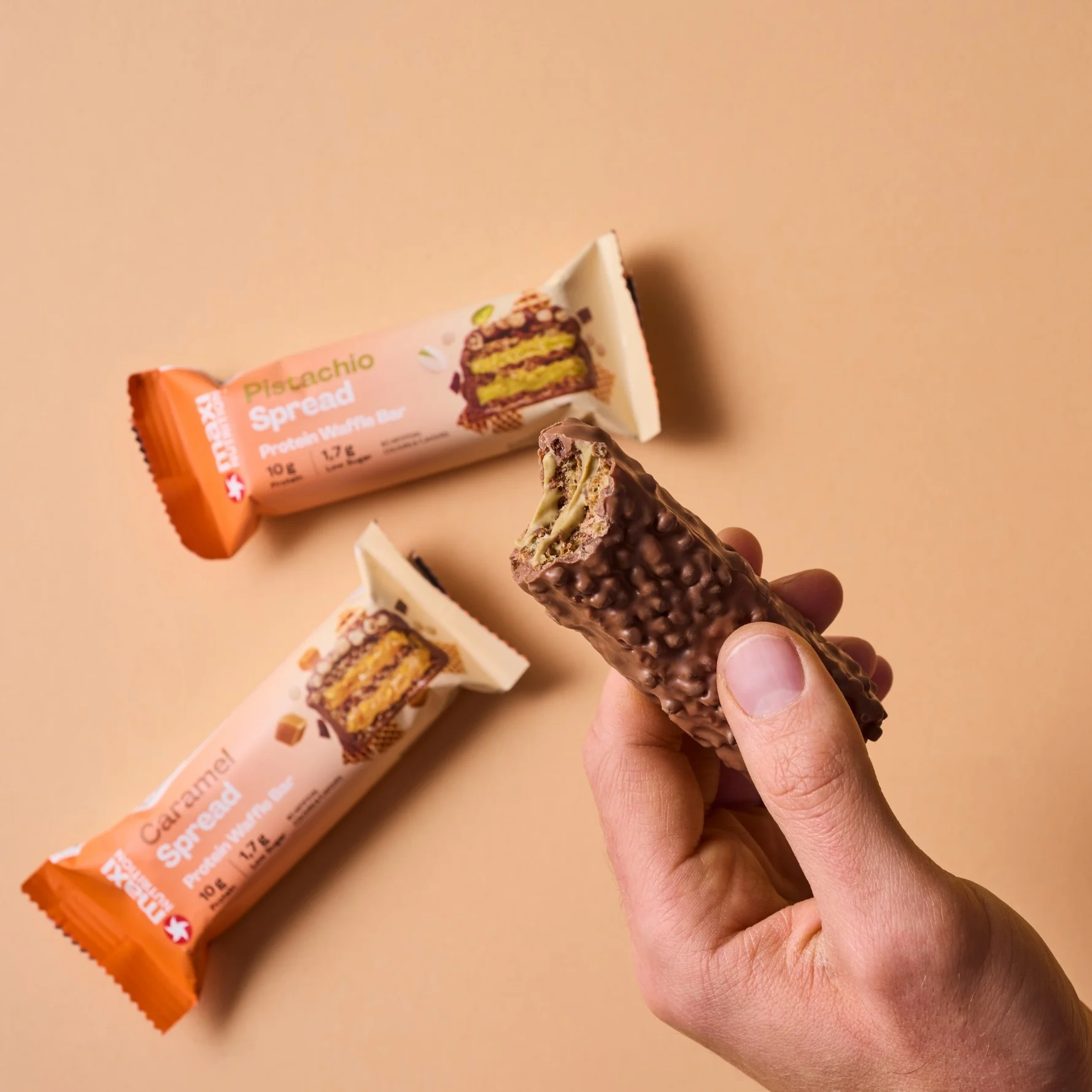 Barra de proteina Maxi Nutrition - Waffle Pistacho Spread (12 unidades)-3