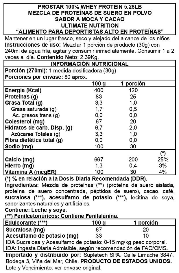 Proteina en polvo Whey Ultimate Nutrition Prostar - Cocoa Mocha 2,4 kg (80 servicios)-2
