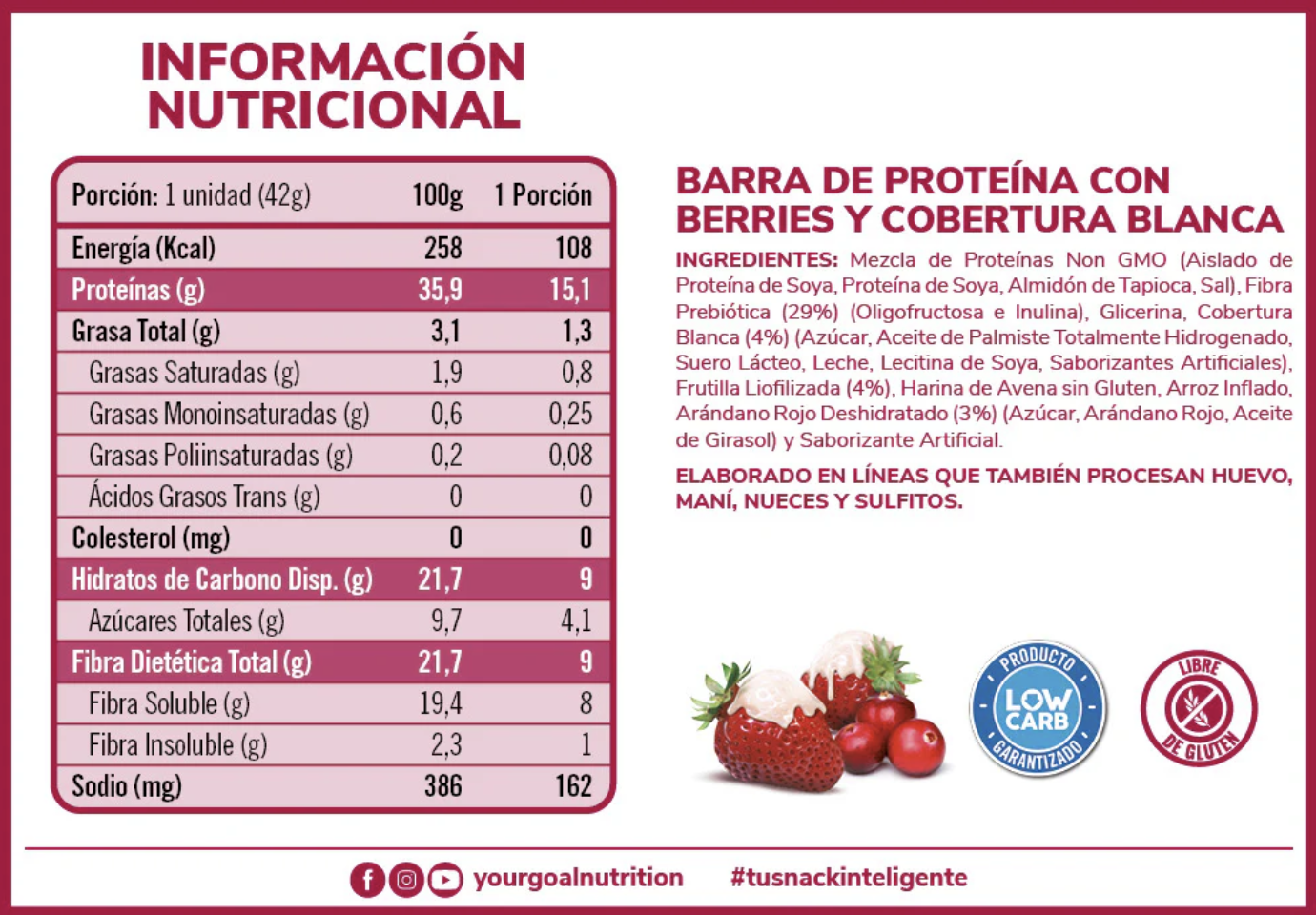 Barra de proteina Protein Snack - Berries & Glaseado (5 unidades)-2