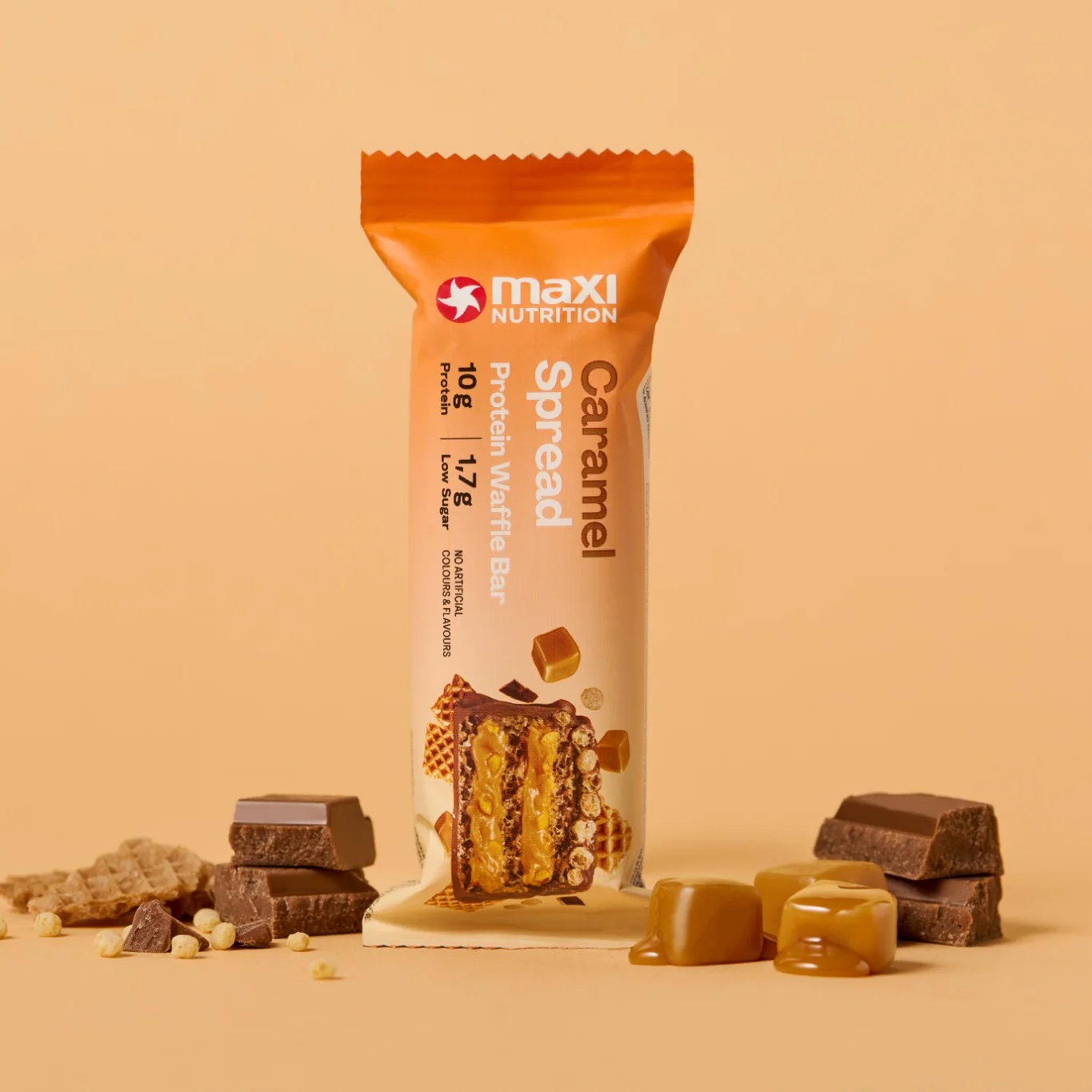 Barra de proteina Maxi Nutrition  Waffle Caramel Spread (12 unidades)-2