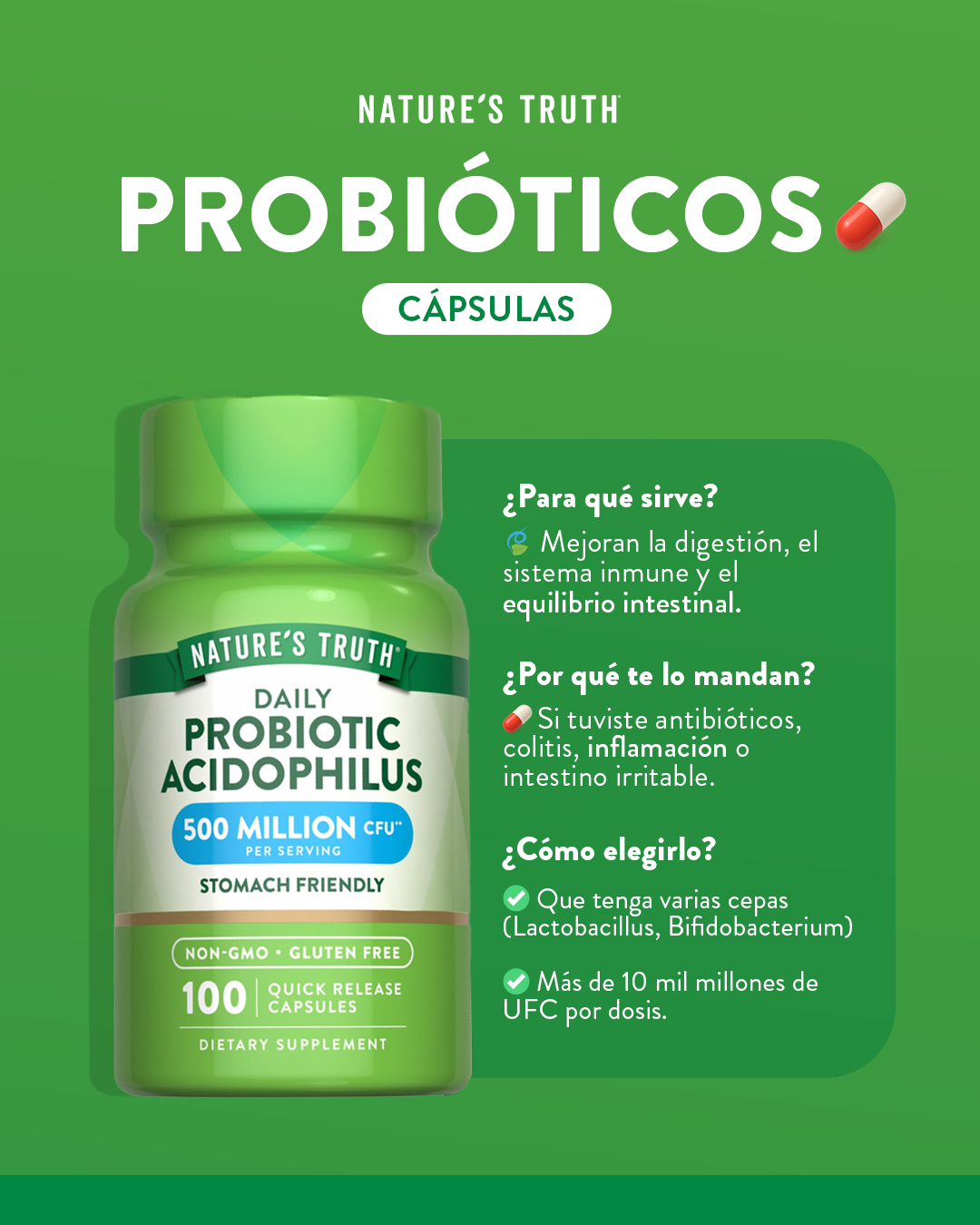 Probioticos Acidophilus Natures Truth - Lactobacillus acidophilus (100 cápsulas)-2