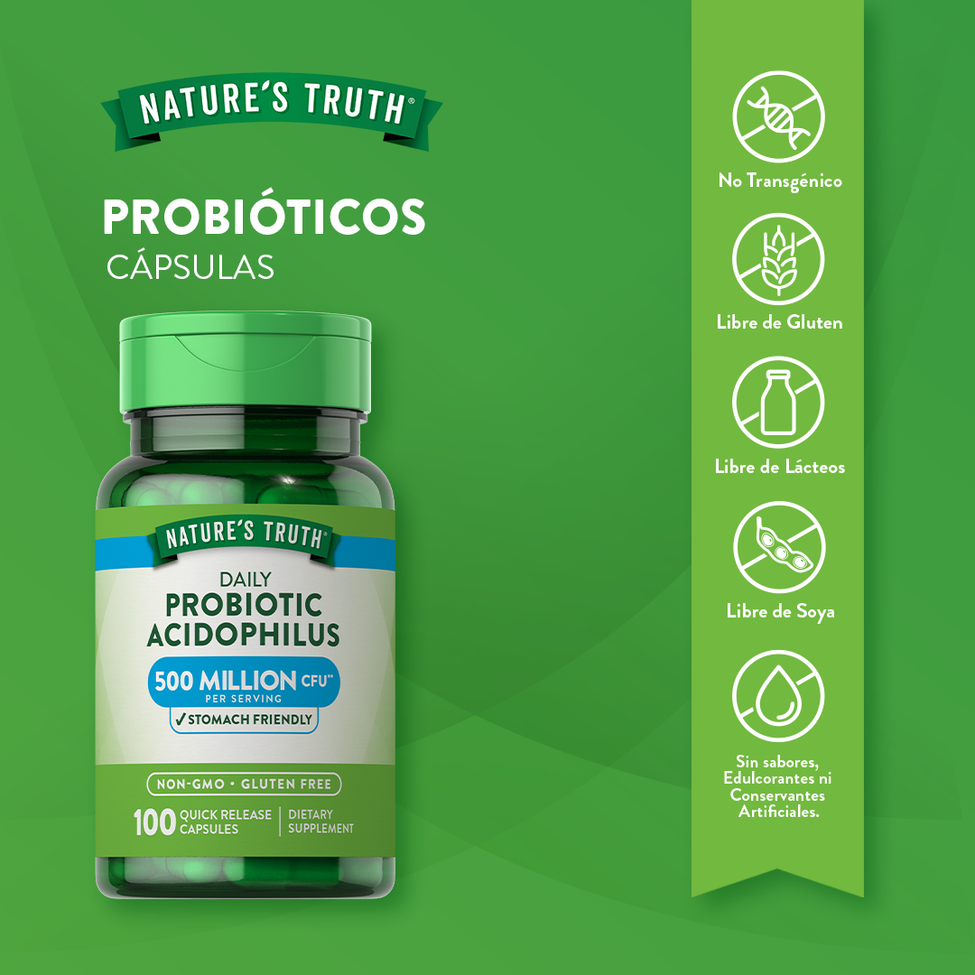 Probioticos Acidophilus Natures Truth - Lactobacillus acidophilus (100 cápsulas)-3