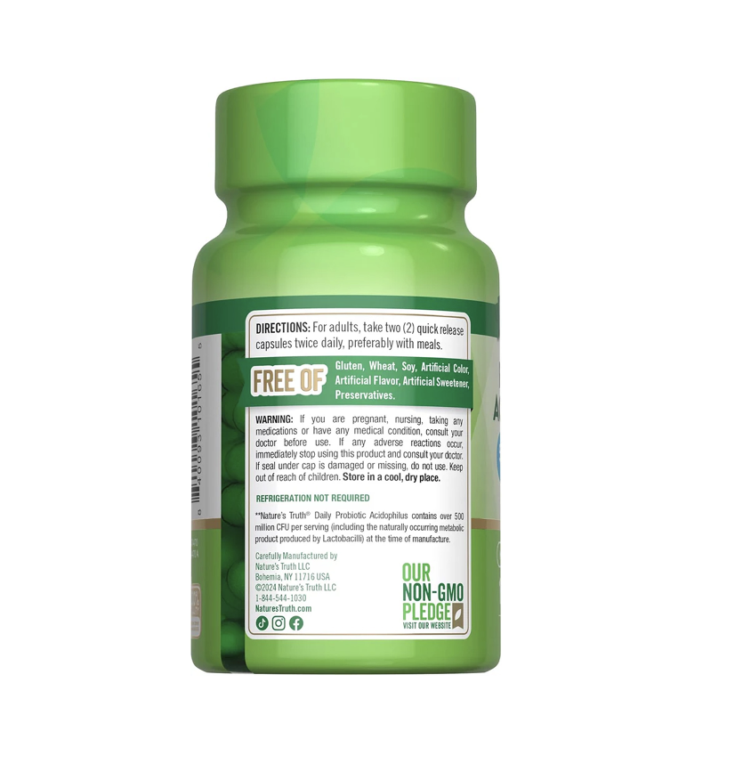 Probioticos Acidophilus Natures Truth - Lactobacillus acidophilus (100 cápsulas)-4
