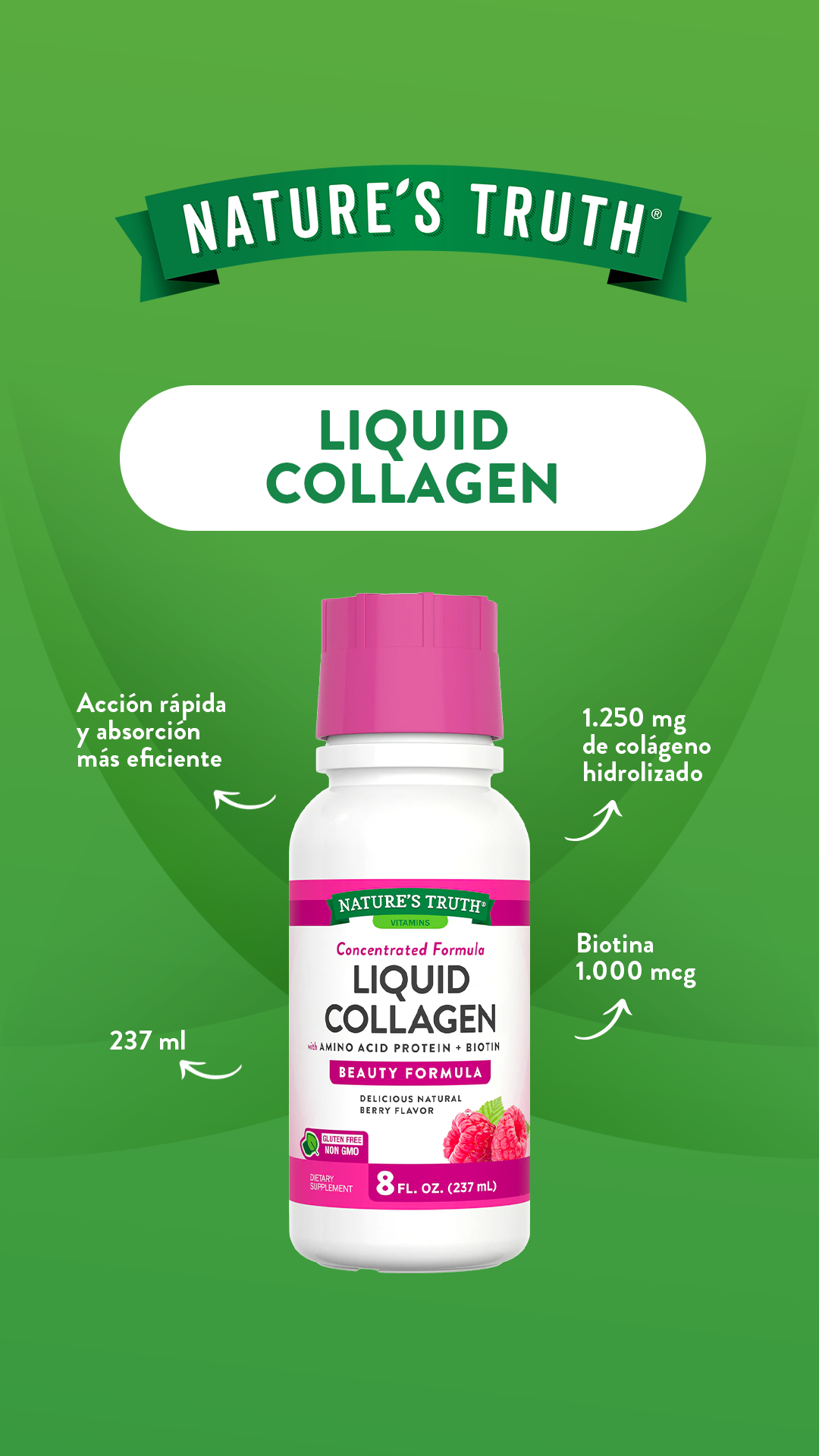 Colageno Natures Truth - Colágeno Líquido + Biotina + Vitamina C 237ml-2