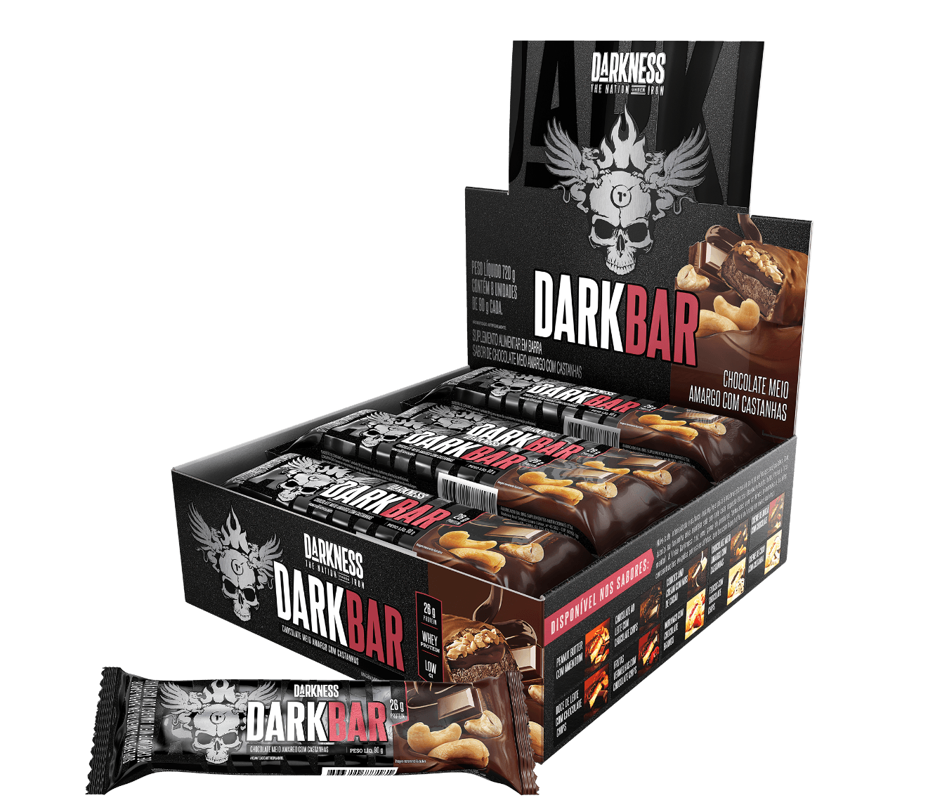 Barra de proteina Darkness - Chocolate Bitter con Castañas (8 unidades)-0
